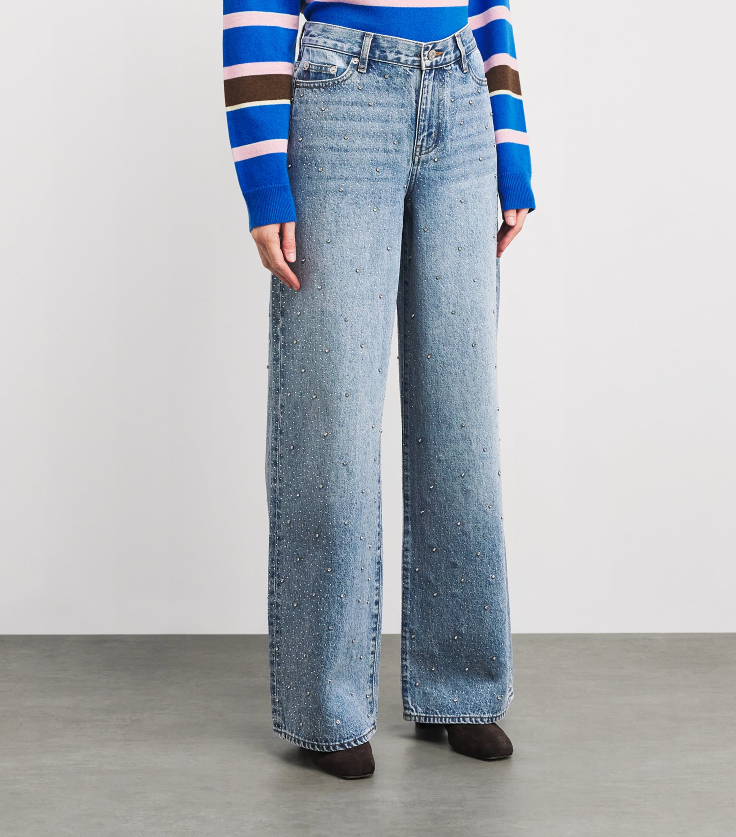Rhinestone Wide-Leg Jeans BLUE Image 3