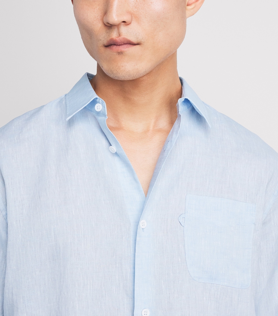 Derek Rose Mens Linen Monaco Shirt Blu Image 3
