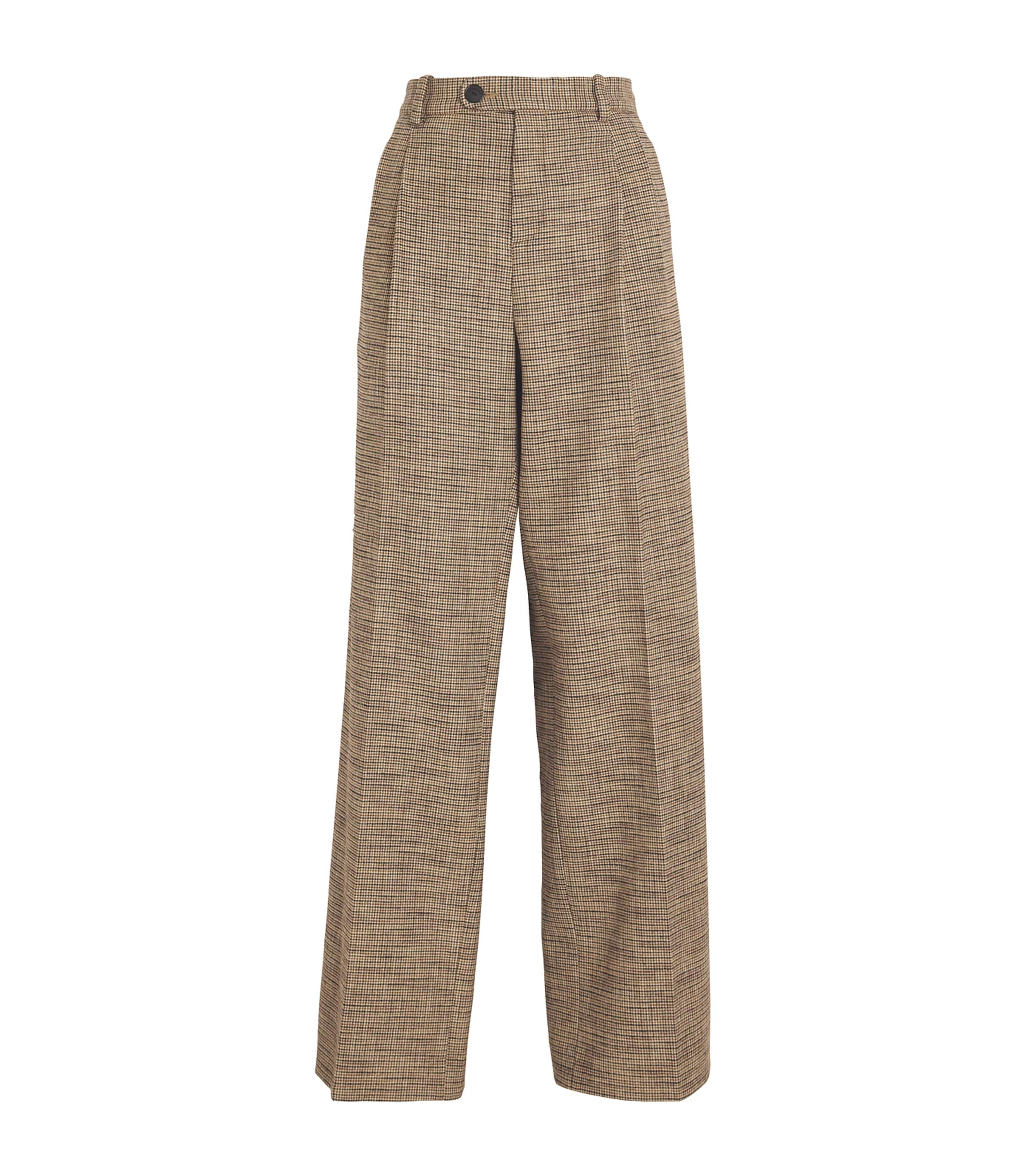 Shop Sandro Check Wide-leg Tailored Trousers In Brown