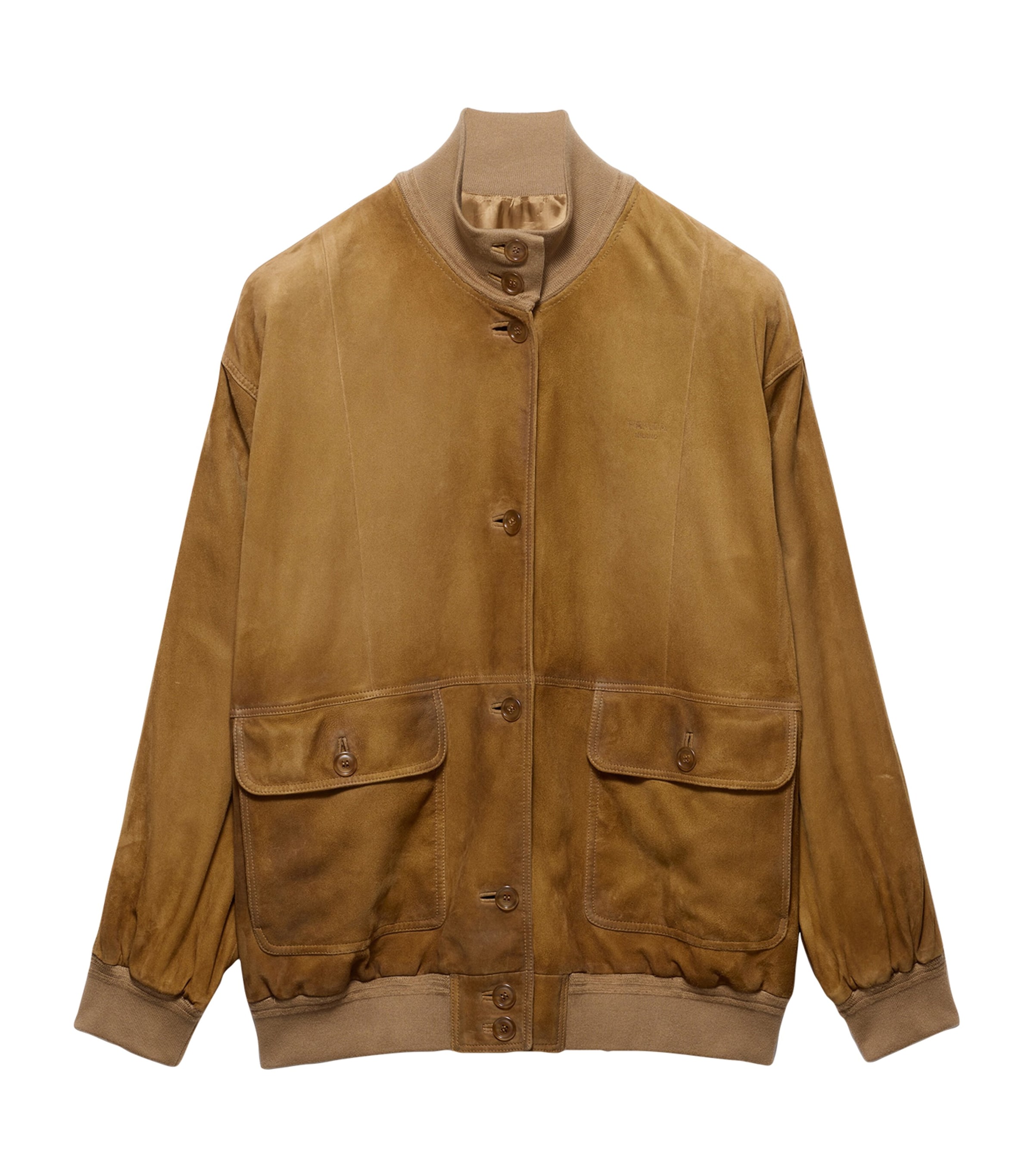 Prada Womens Suede Bomber Jacket Neutral Image 1