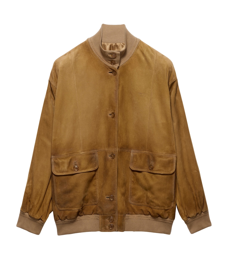 Prada Womens Suede Bomber Jacket Neutral Image 1