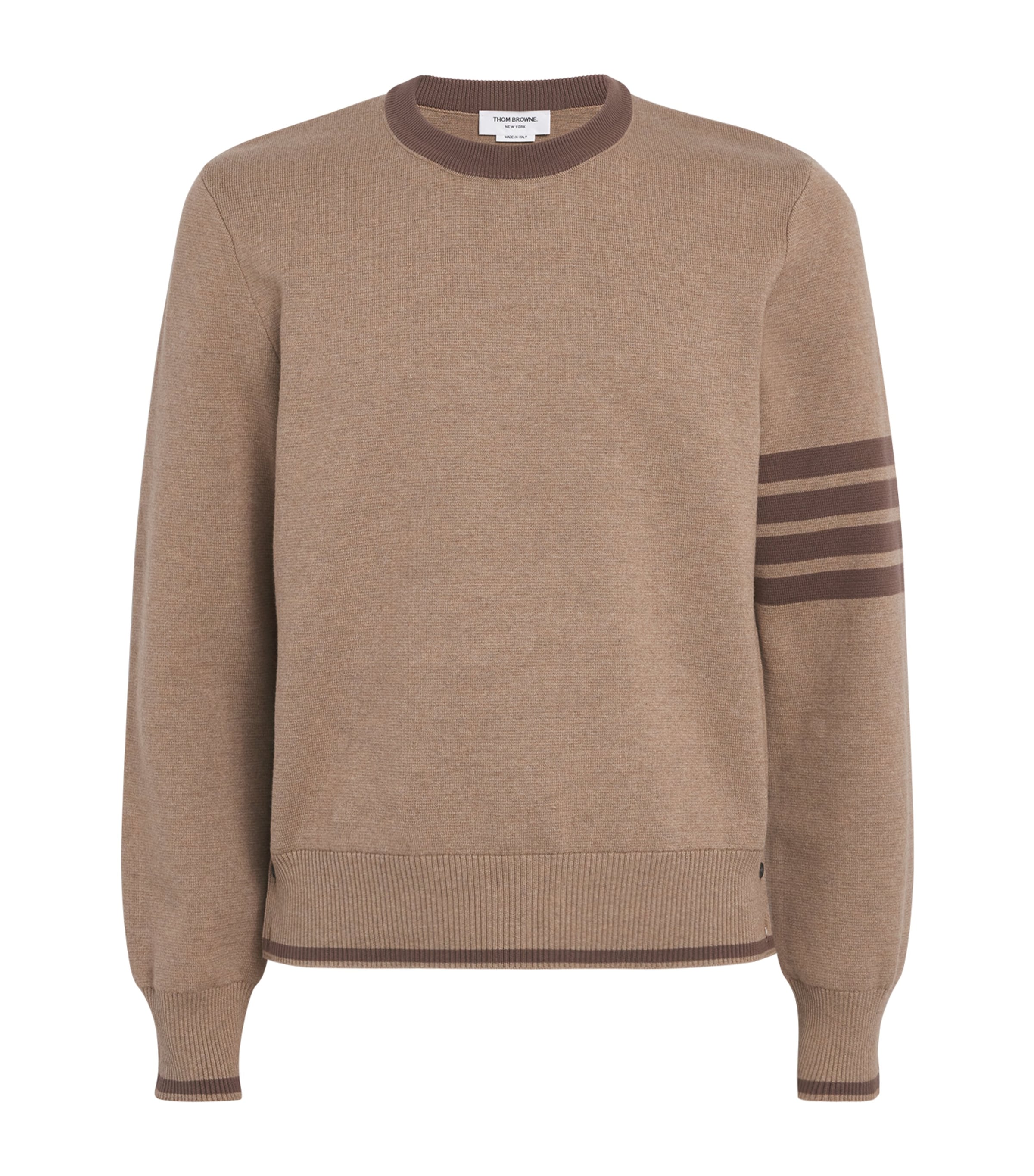 Thom Browne Milano Stitch Cotton Crewneck Sweater In Brown