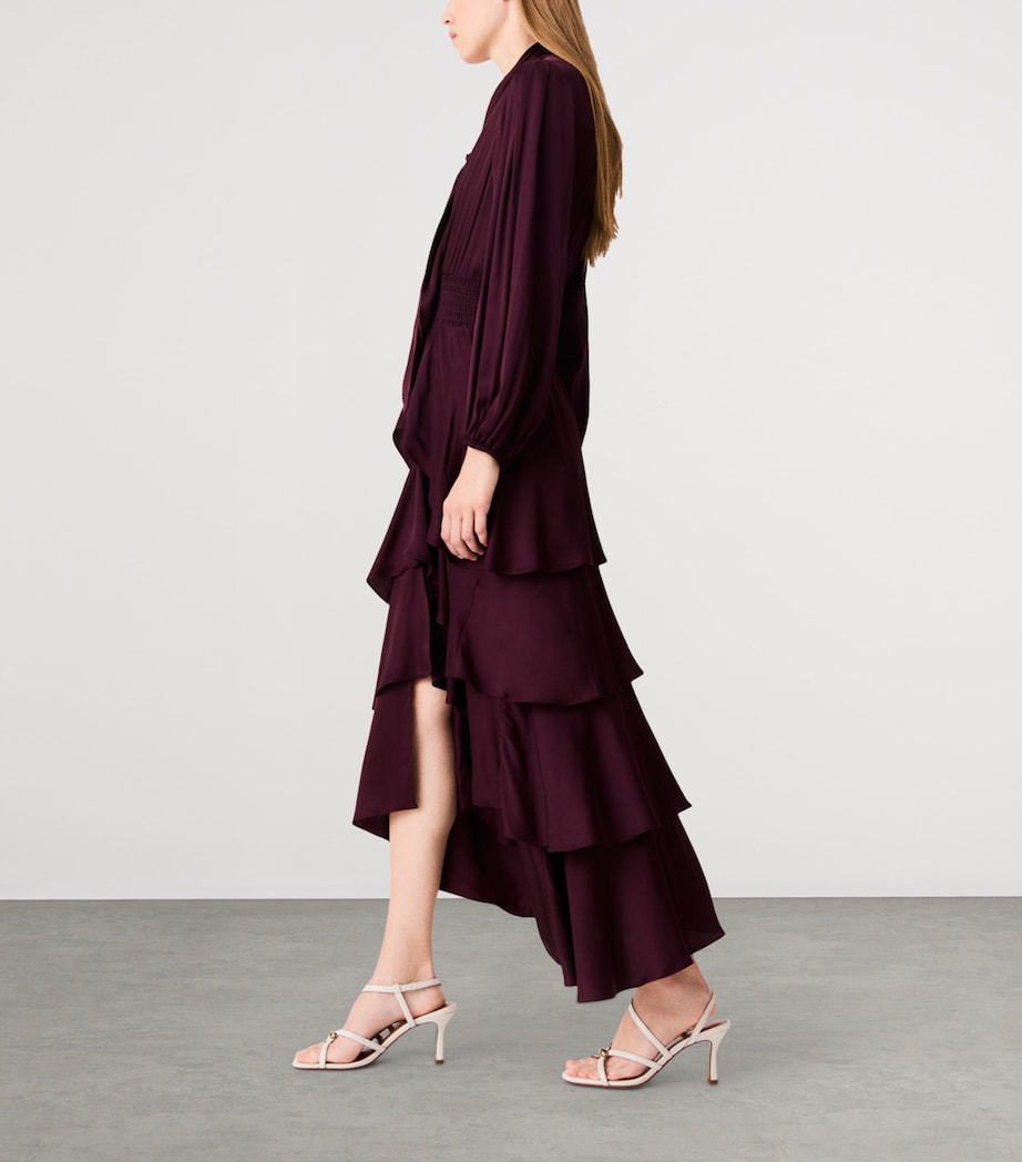 Maje Womens Tiered Pussybow Midi Dress Burgundy Image 3