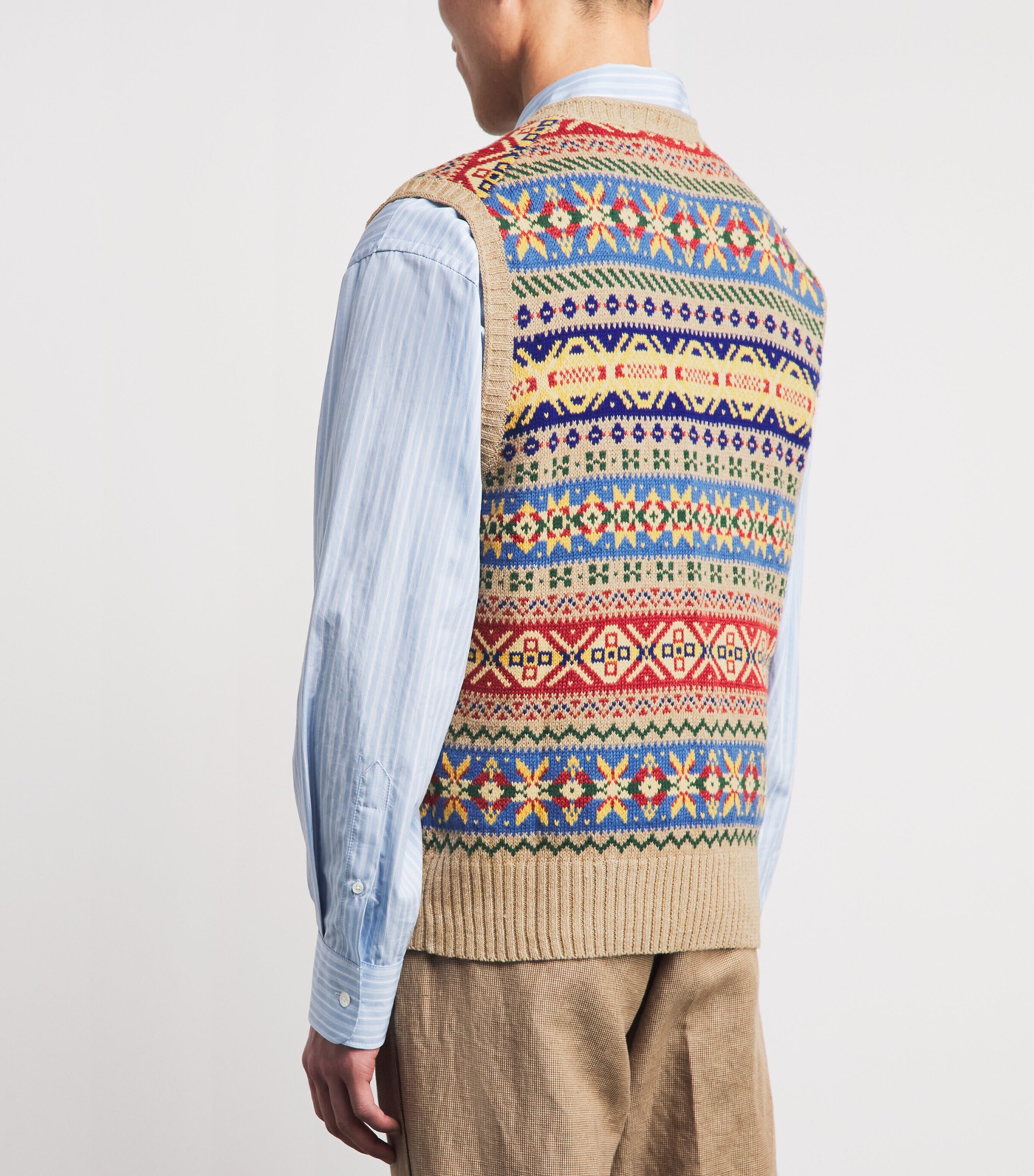 Polo Ralph Lauren Brown Cotton-Linen Fair Isle Sweater Vest 