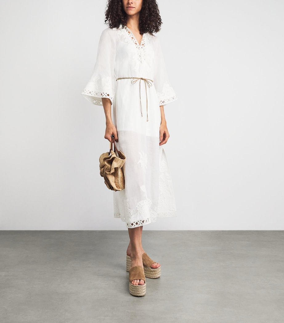 Zimmermann Womens Ramie Embroidered Indra Midi Dress Ivory Image 2