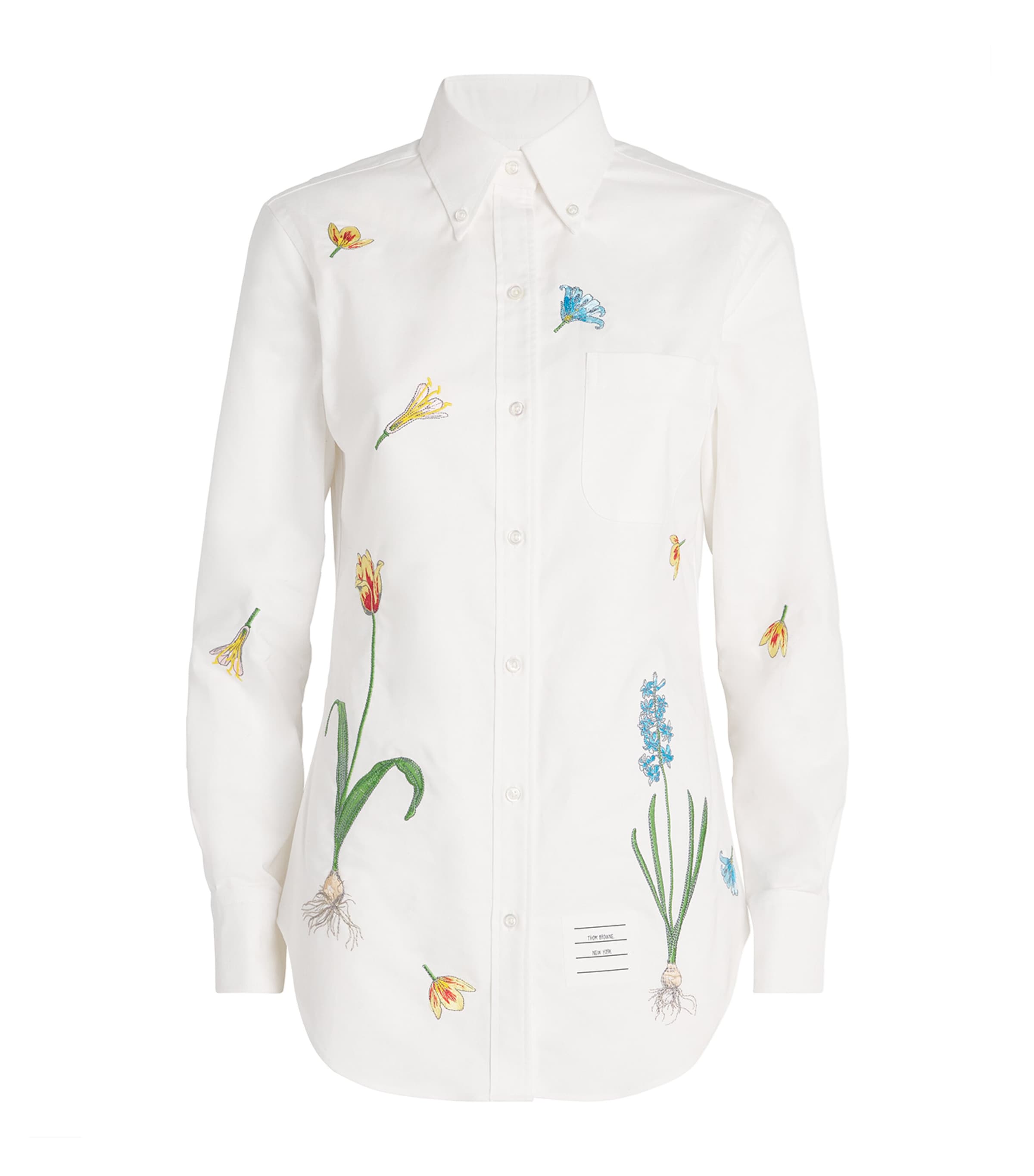 Thom Browne Floral Embroidered Cotton Button-down Shirt In White