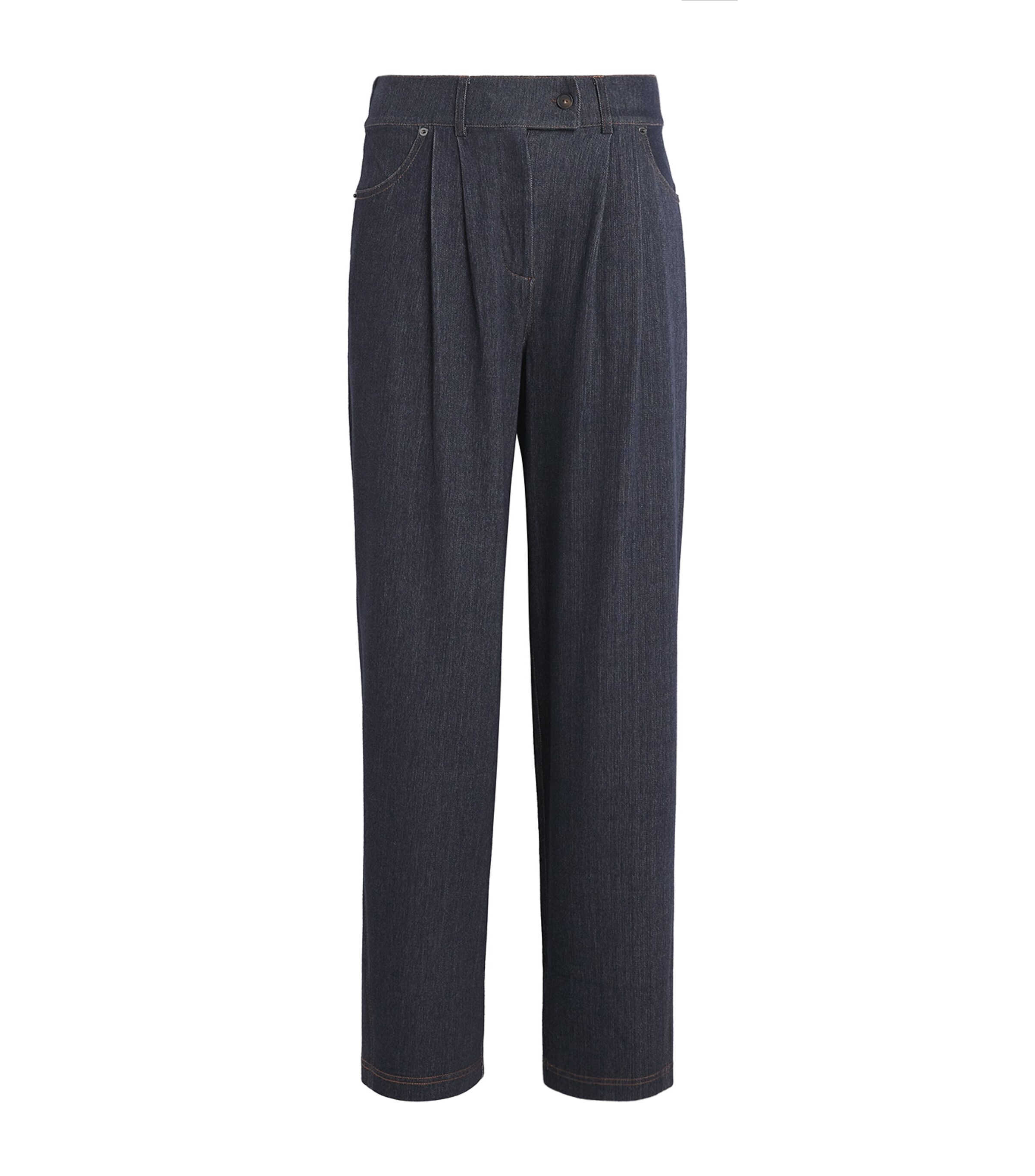 MM Womens Denim-Effect Wide-Leg Trousers Navy Image 1