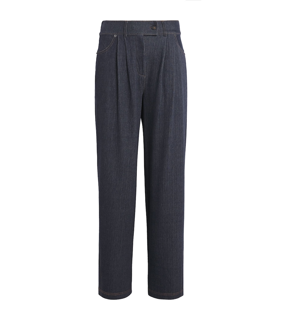 MM Womens Denim-Effect Wide-Leg Trousers Navy Image 1