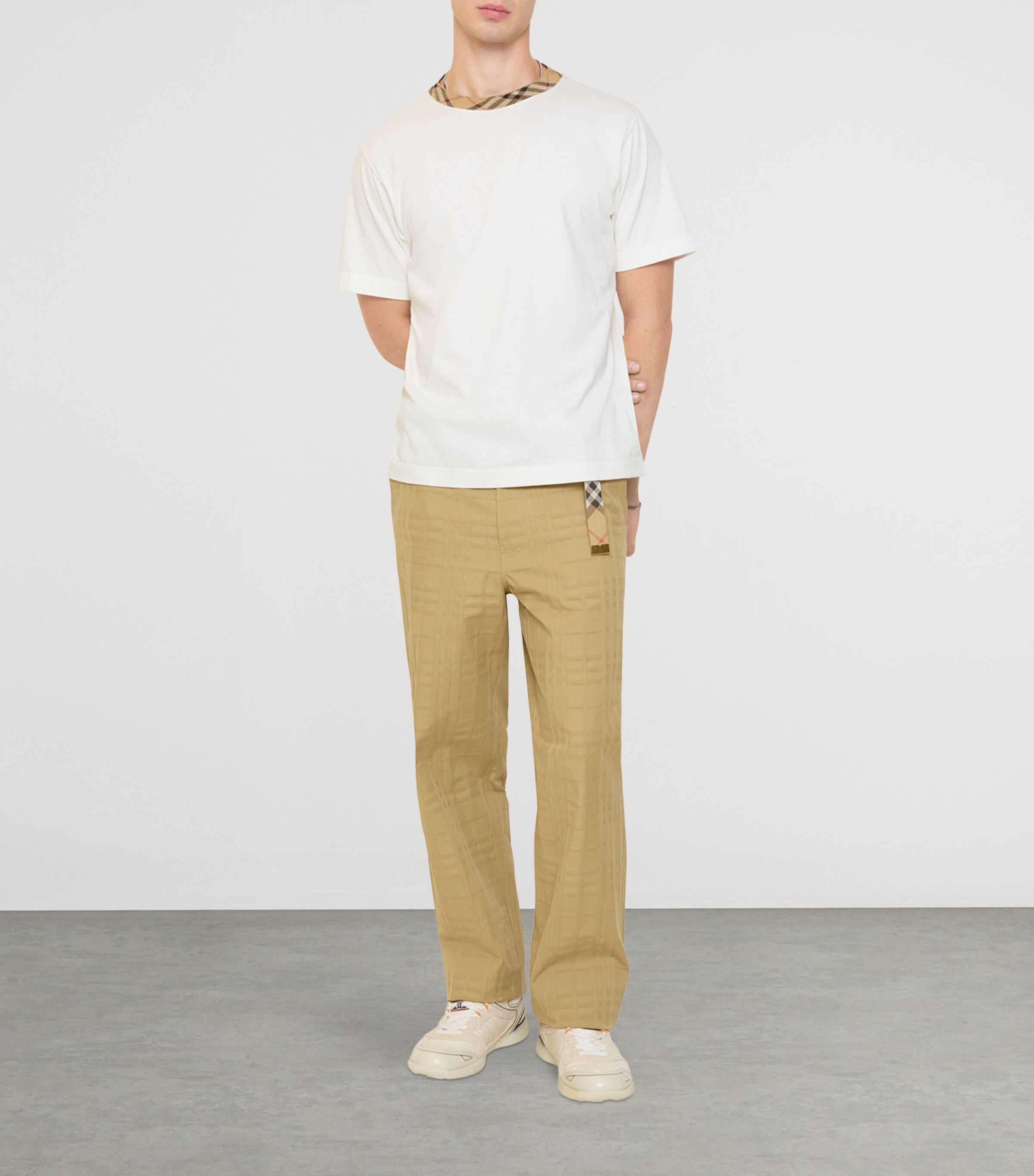 Burberry Mens Cotton Check Trousers Sandstorm Beige Chk Image 2