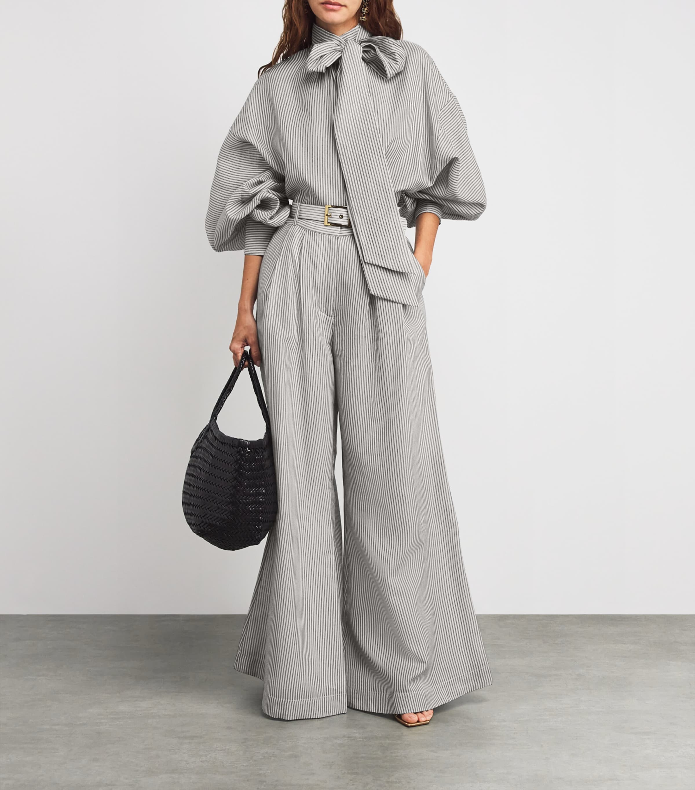 Cotton-Silk Hypnotic Wide-Leg Trousers NAVY STRIPE Image 2