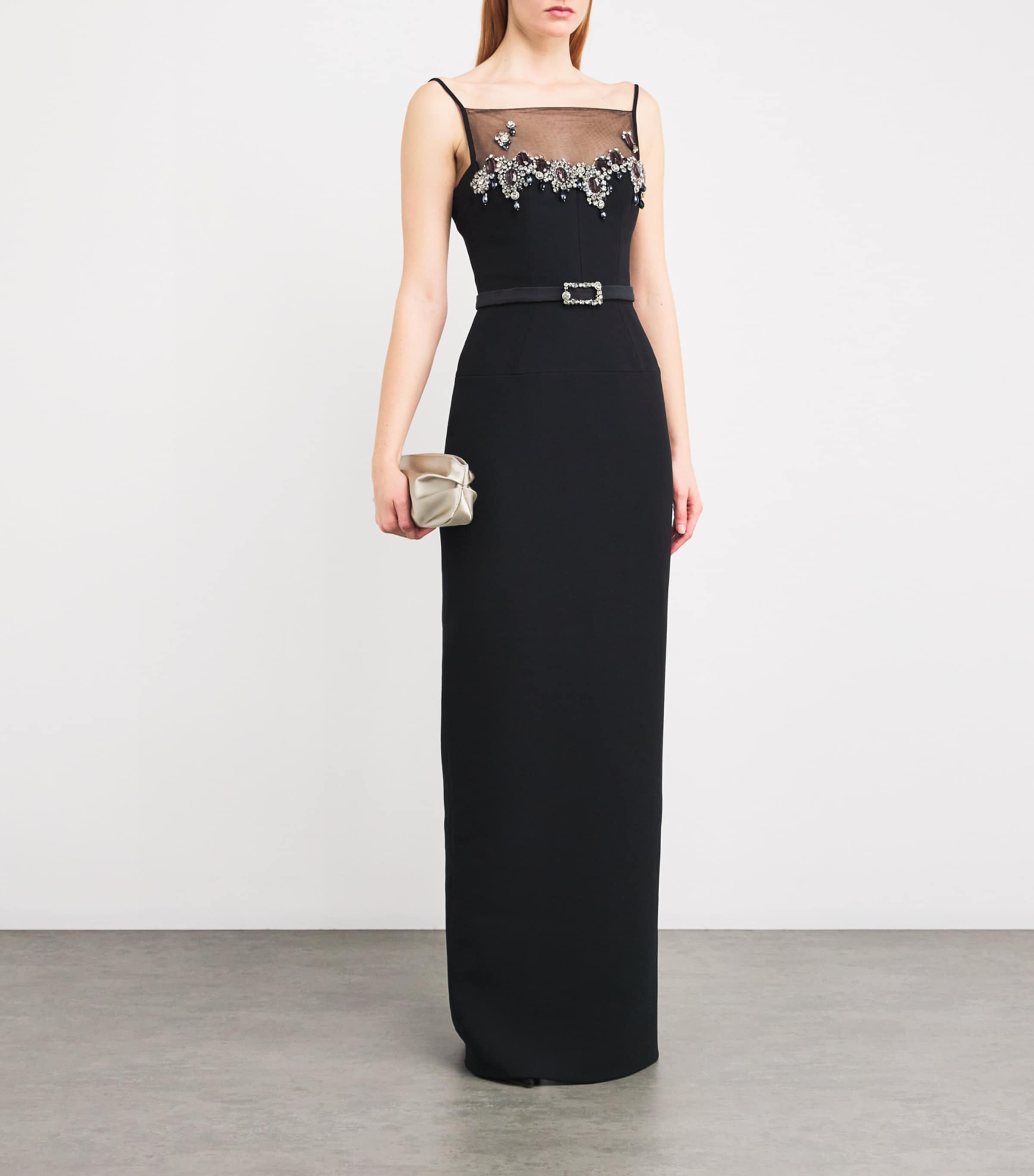 Safiyaa Womens Crystal-Embellished Pelin Dress Black With Gunmetal Image 2