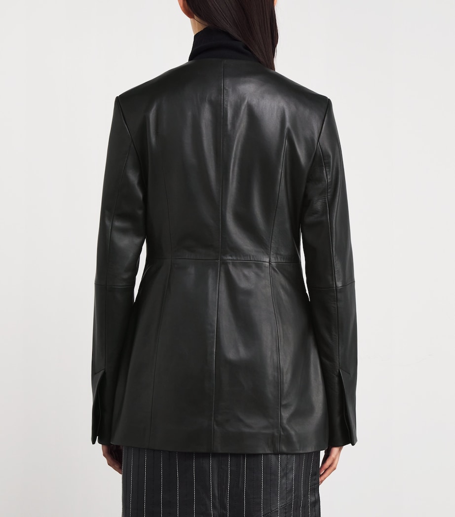 Collarless Leather Jacket 001 BLACK Image 4