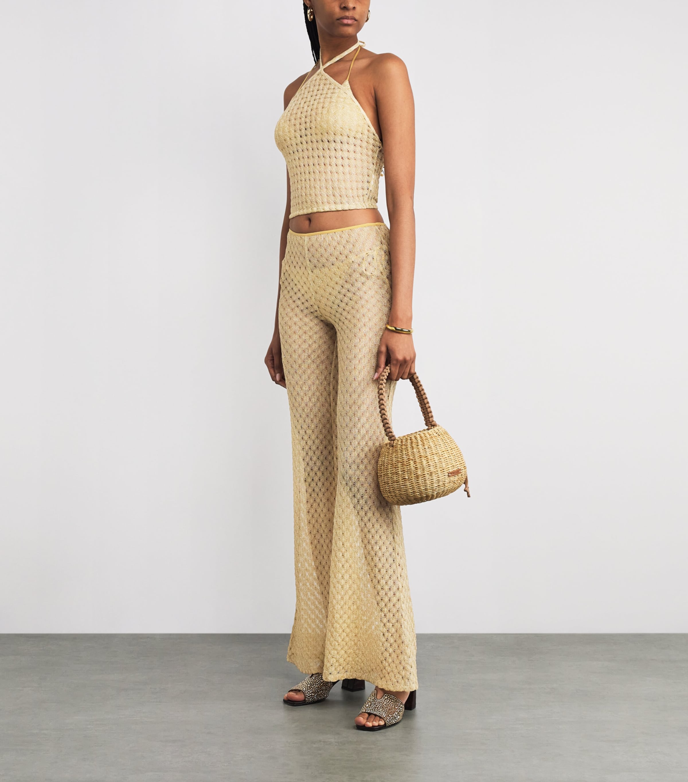 Metallic Flared Trousers S10BYGOLD Image 2