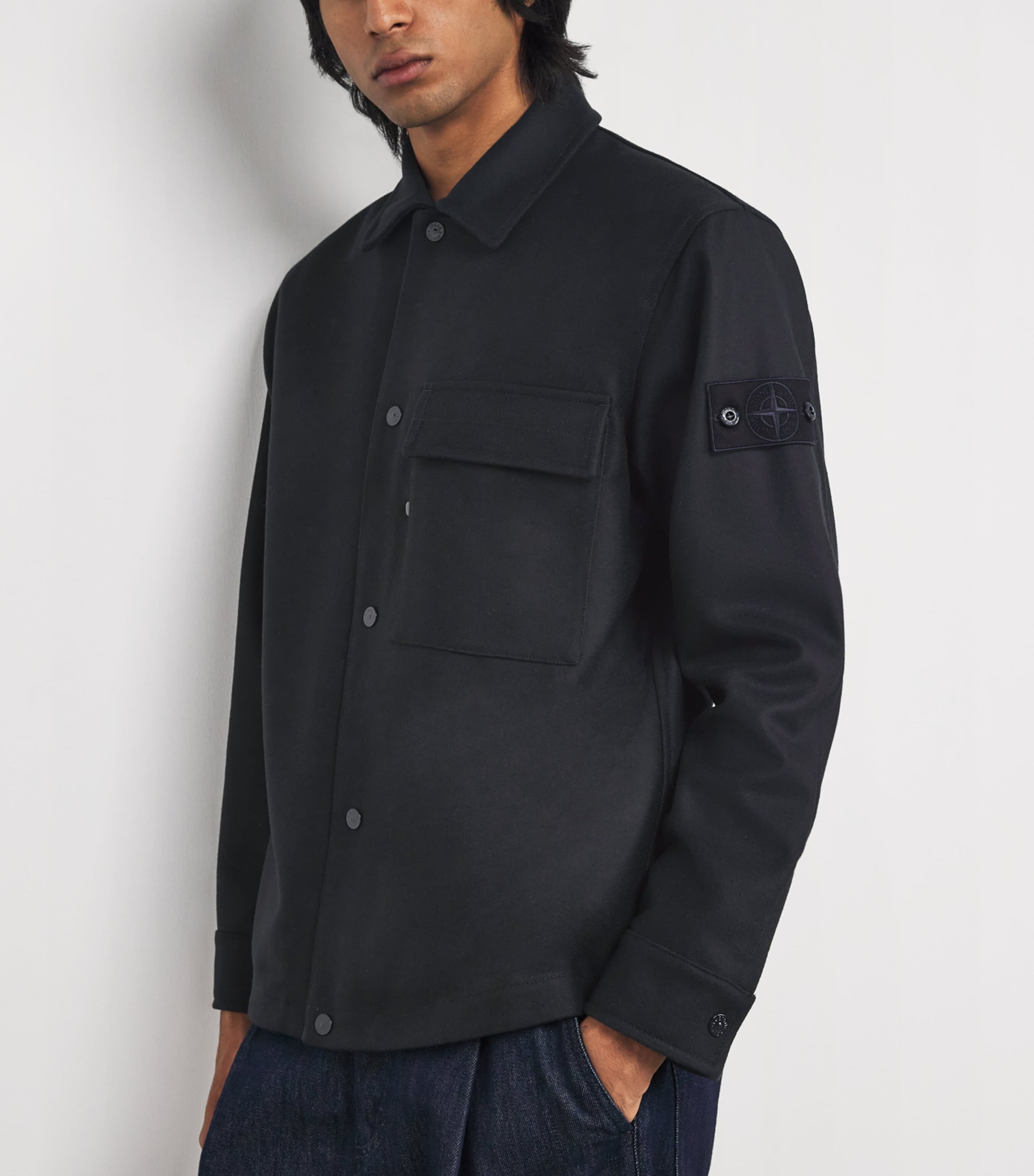 Stone Island Navy GHOST PIECE Virgin Wool-Blend Felt Overshirt