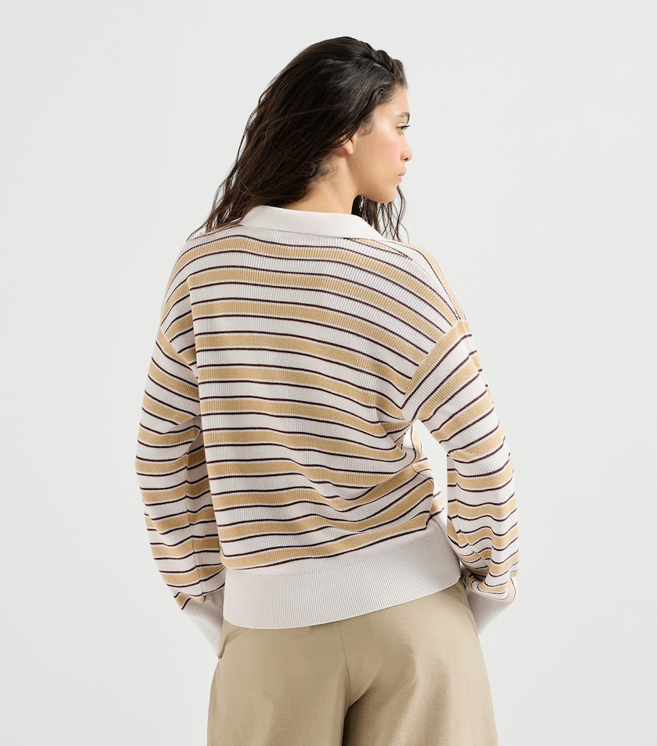 Brunello Cucinelli Womens Cotton-Blend Stripe Polo Sweater Image 5