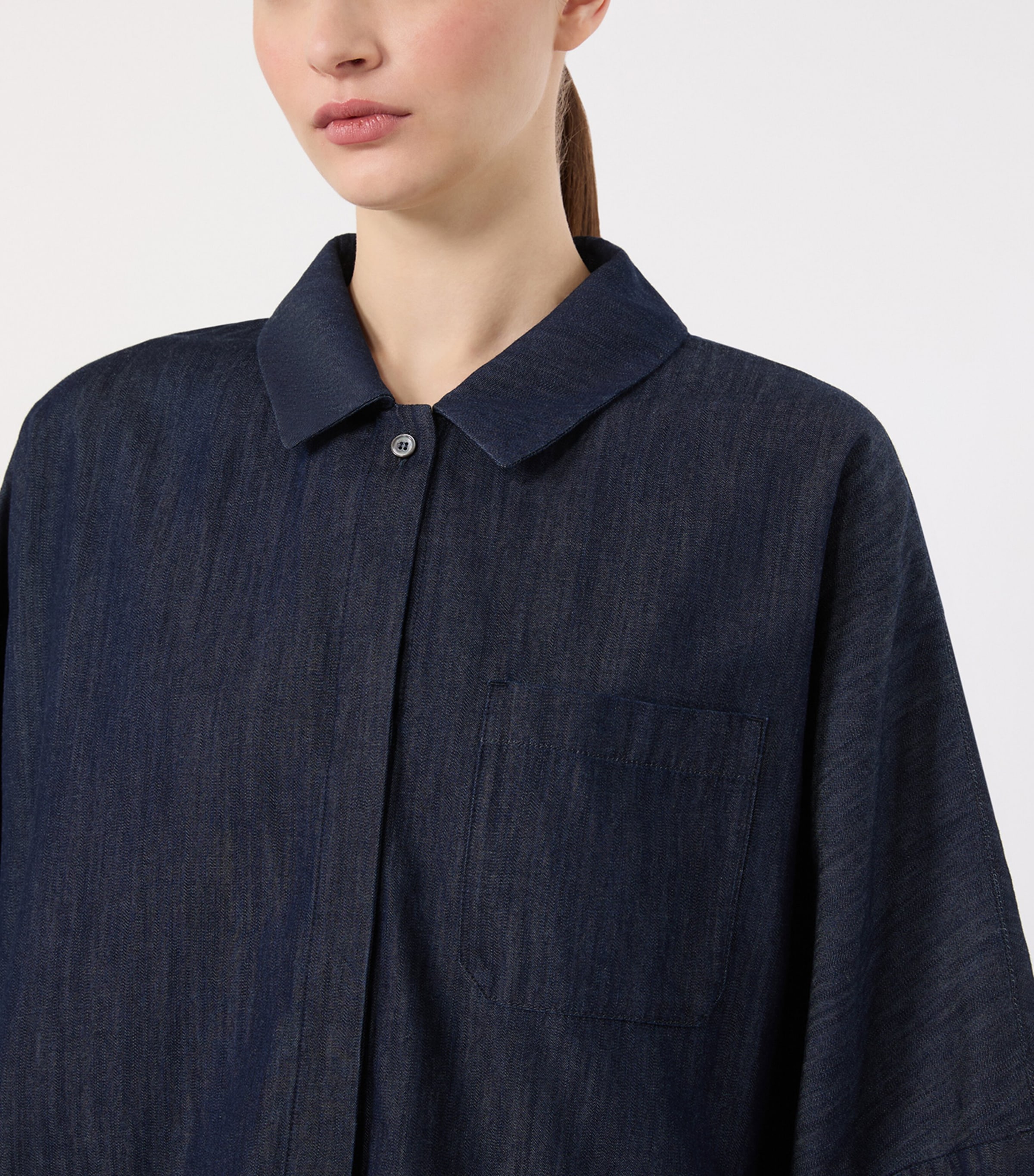 Max Mara Womens Cotton Cropped-Sleeve Shirt Midnightblue Image 5