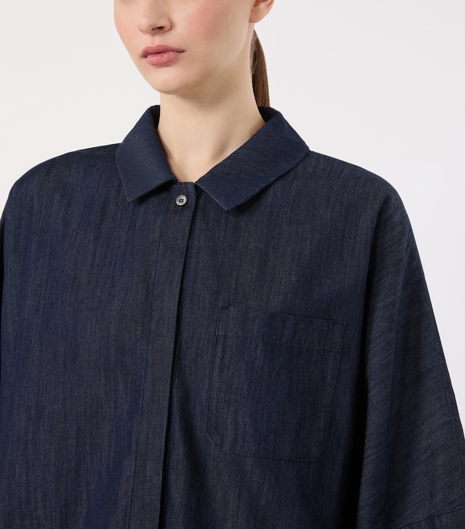 Max Mara Womens Cotton Cropped-Sleeve Shirt Midnightblue Image 5