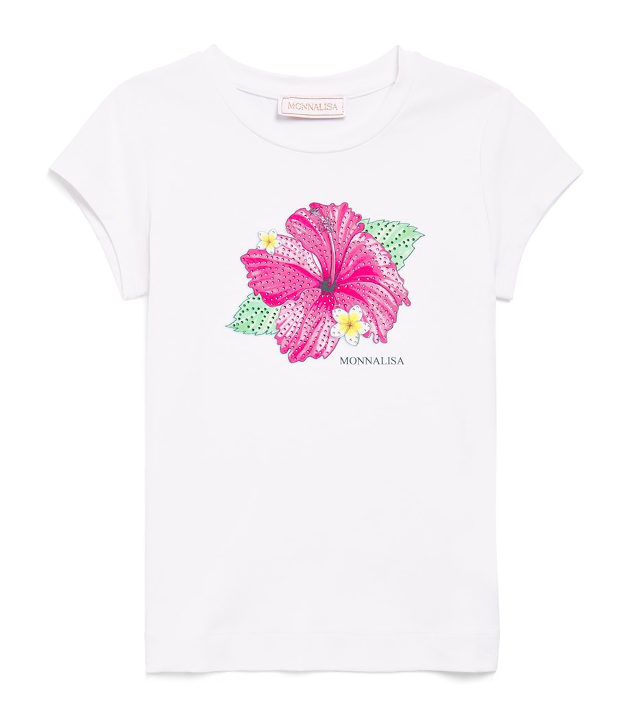 Monnalisa Stretch-Cotton Floral T-Shirt (2-12 Years) Bianco Image 1