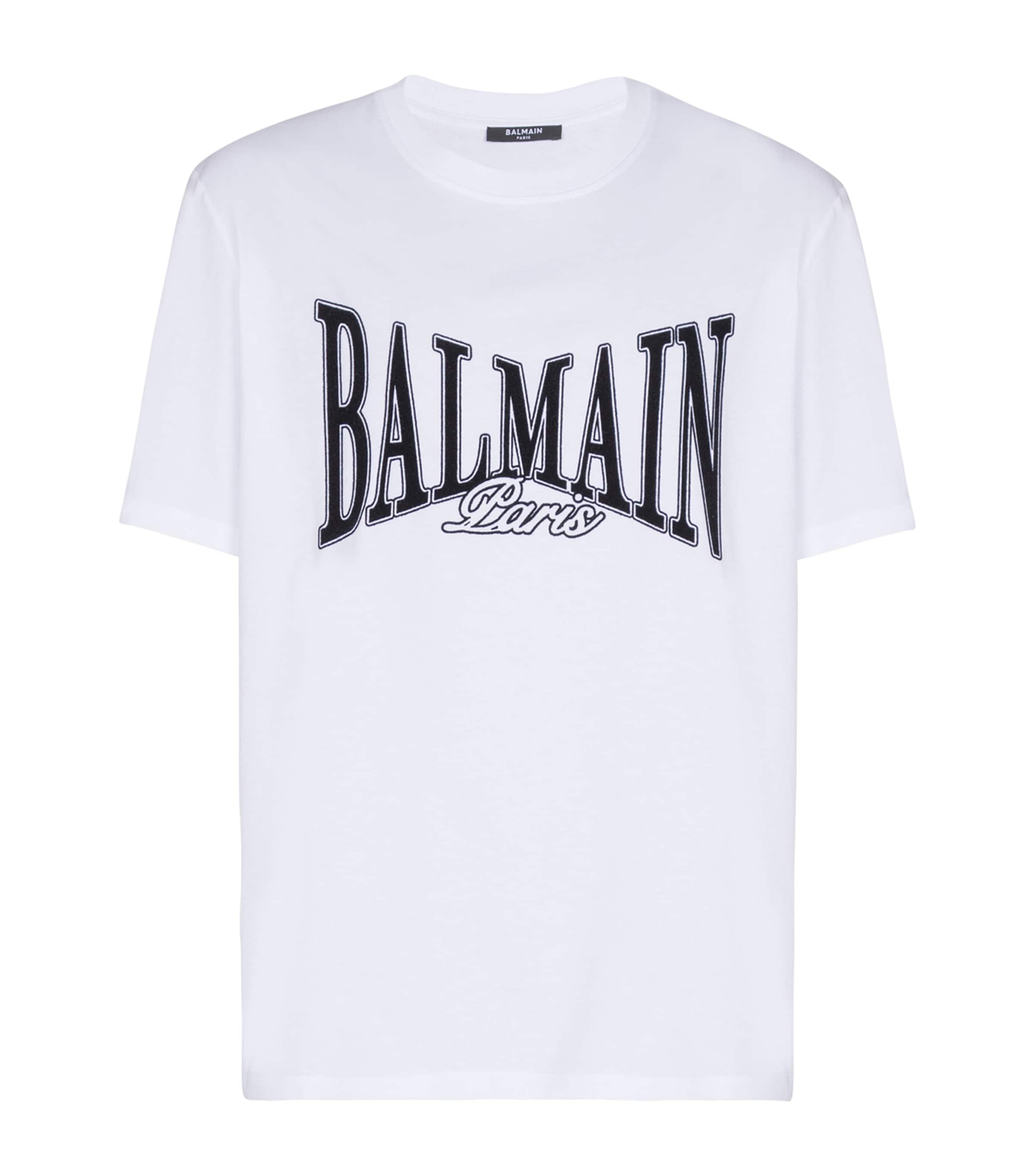 Balmain Mens Cotton Flocked Logo T-Shirt Gab Blanc/noir Image 1