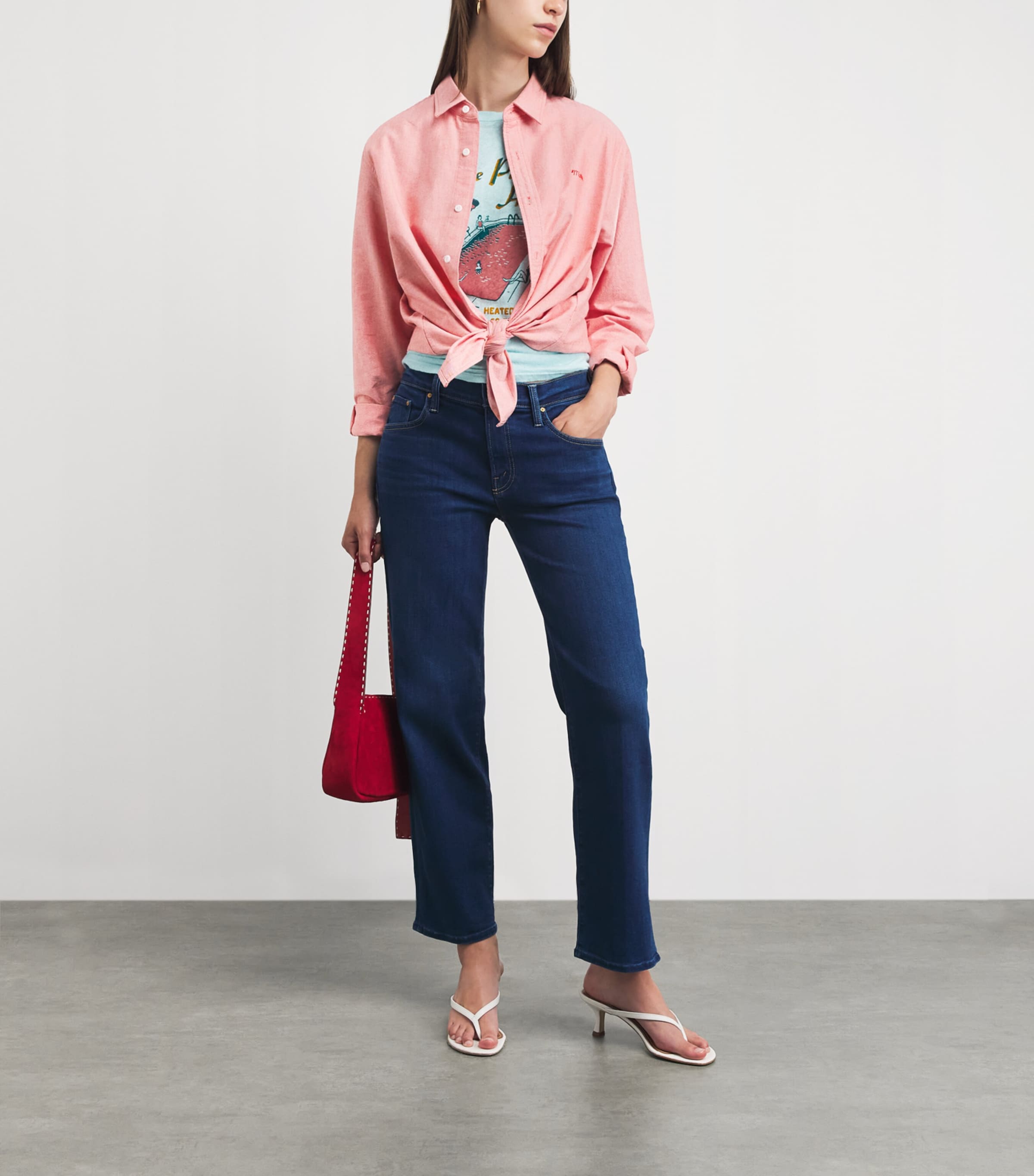MOTHER Womens Cotton The Bestie Shirt Red Red Image 2