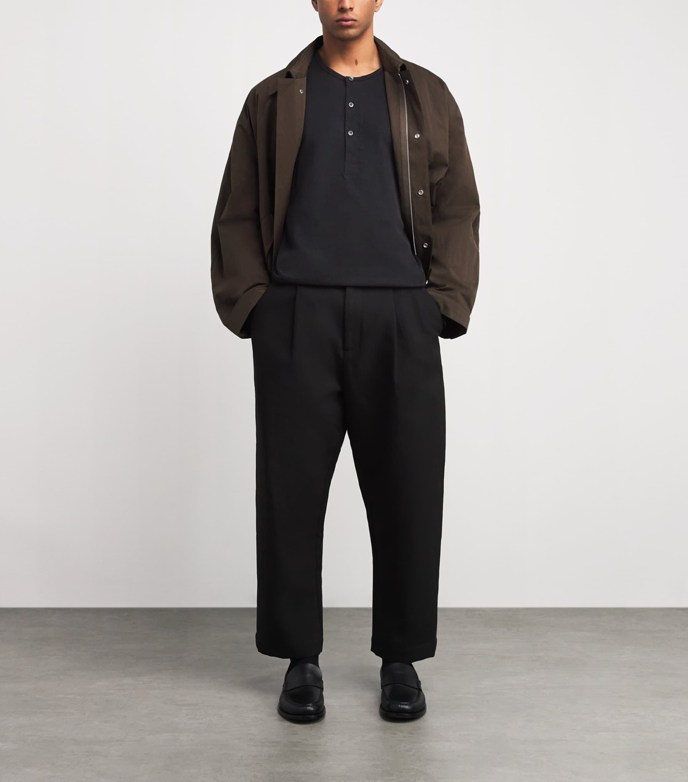 Cotton Henley T-Shirt BLACK Image 2