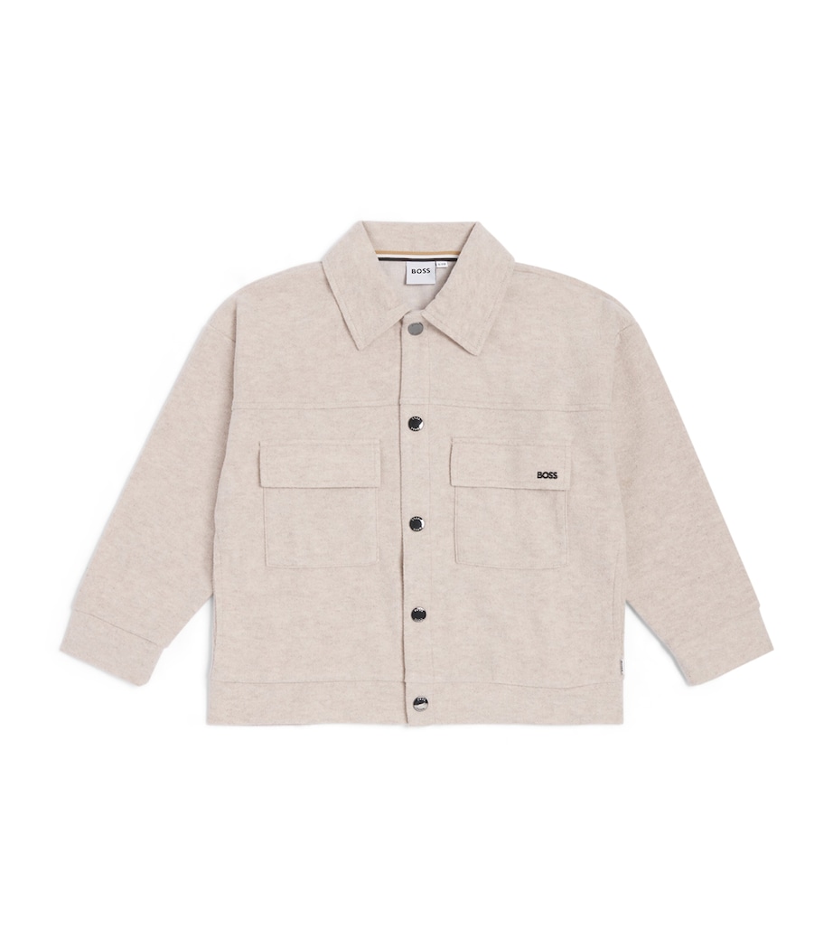 BOSS Kidswear Brushed Overshirt (4-16 Years) Off White Marl Image 1