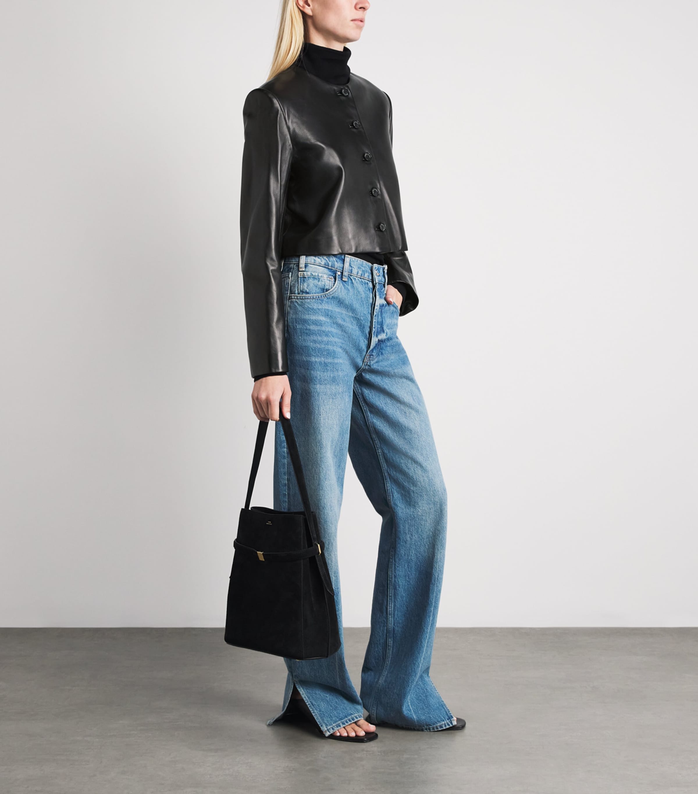 Brandon Maxwell Womens Ryder Leather Jacket Black Image 2