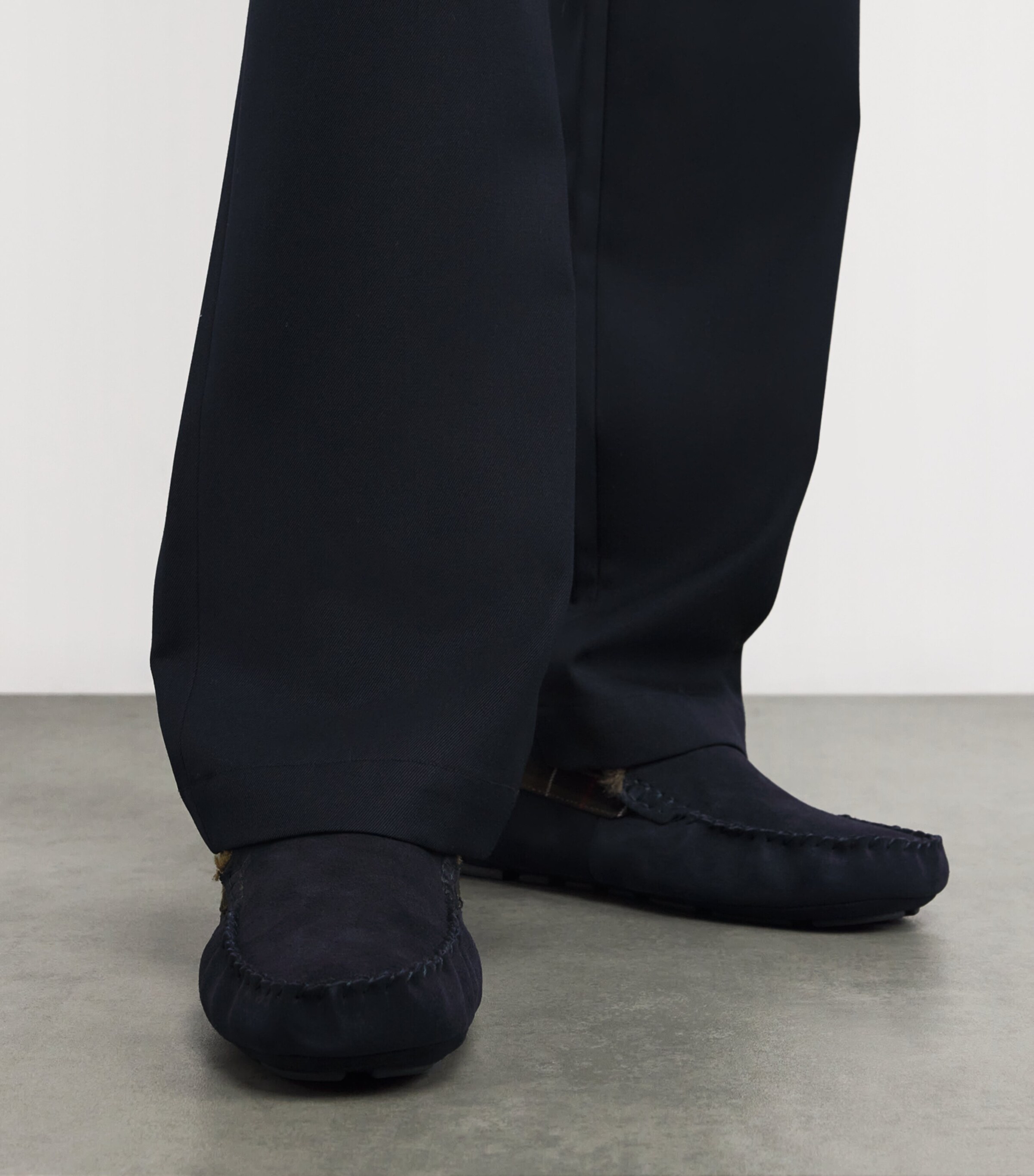 Suede Tartan-Trim Monty Slippers NAVY SUEDE Image 6