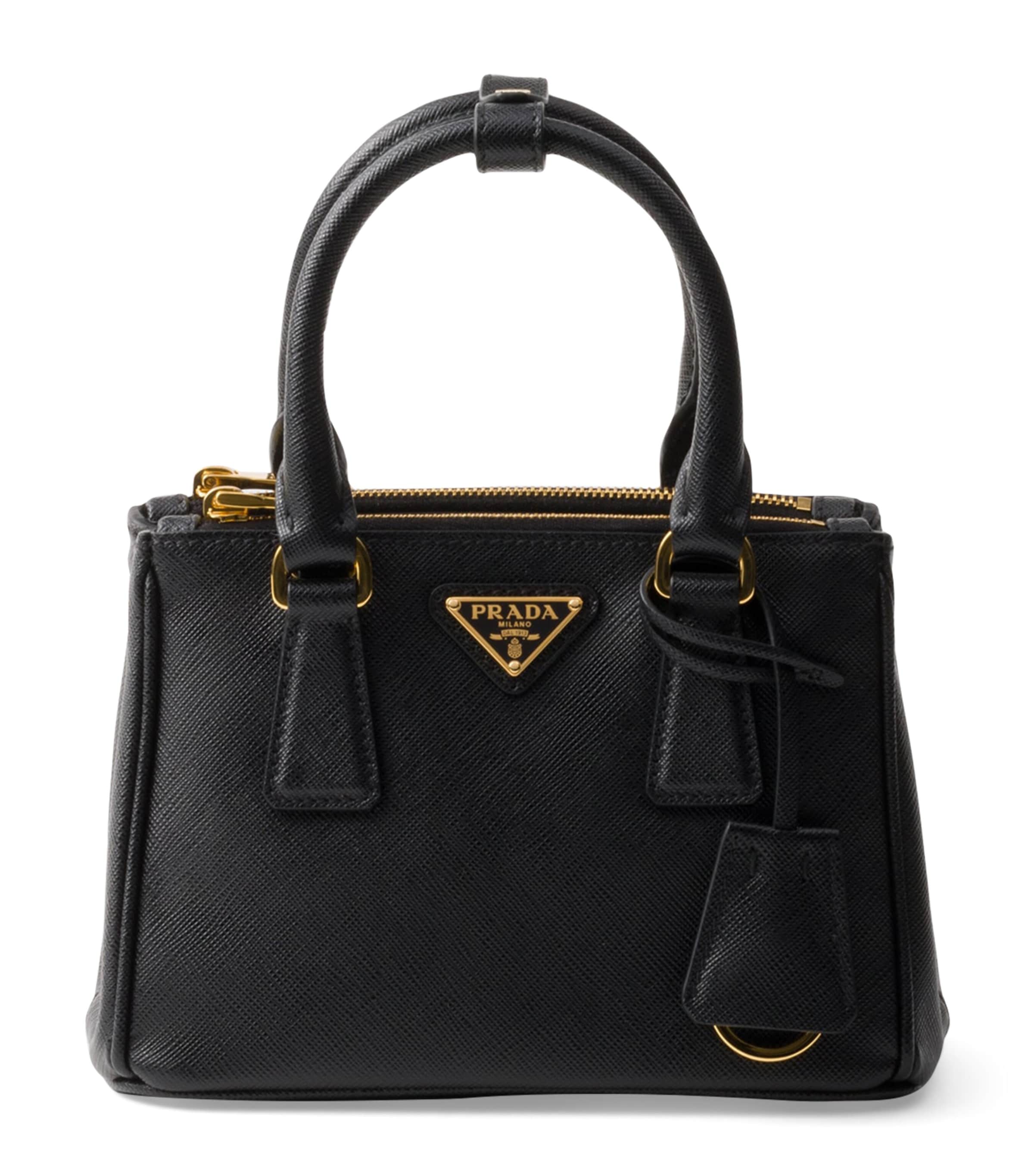 Prada Black Mini Saffiano Leather Galleria Top-Handle Bag Harrods IE
