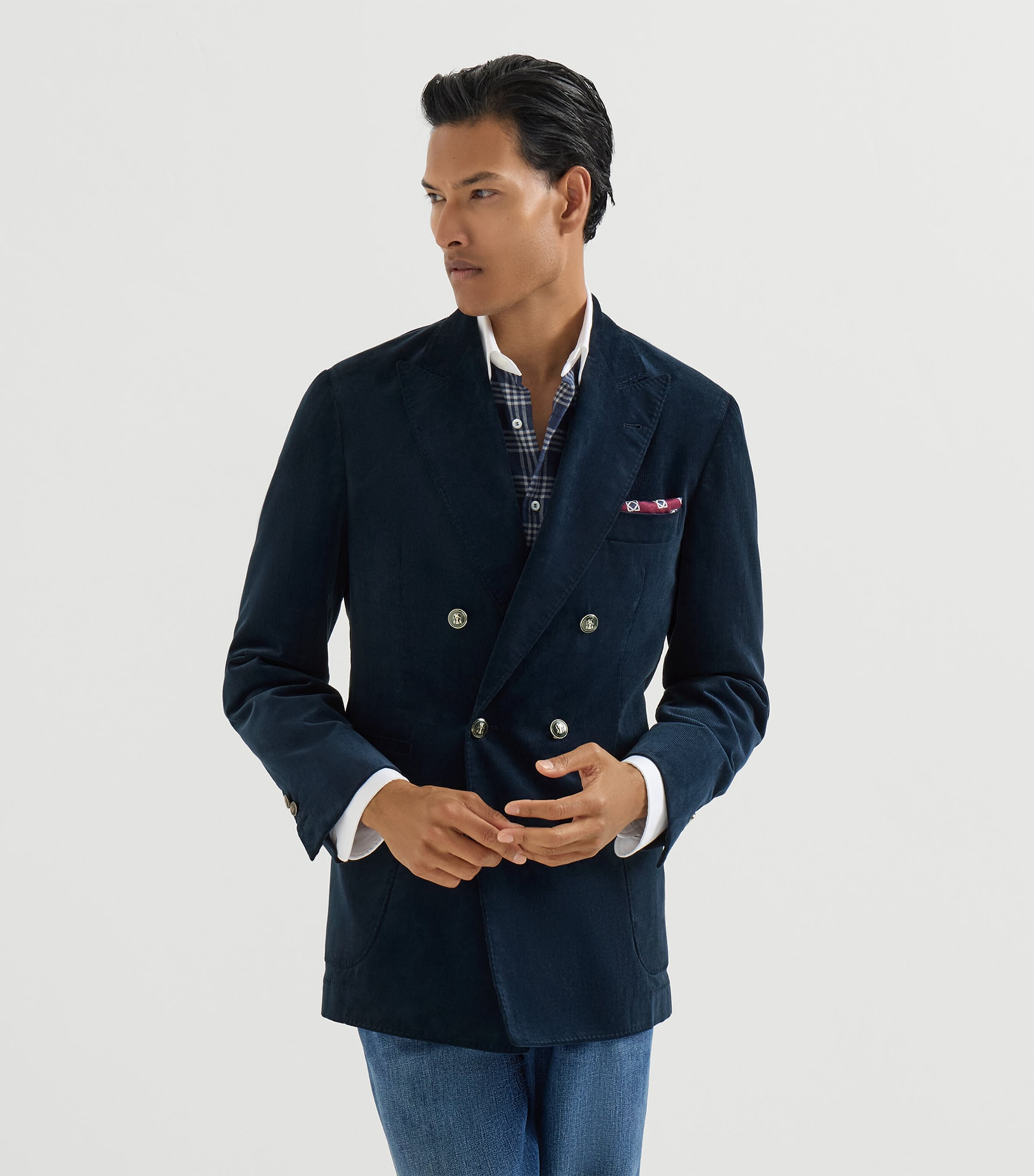 BRUNELLO CUCINELLI テーラードジャケット S ビジュー Brunello Cucinelli Blue Sea Island Cotton One-and-a-Half-Breasted