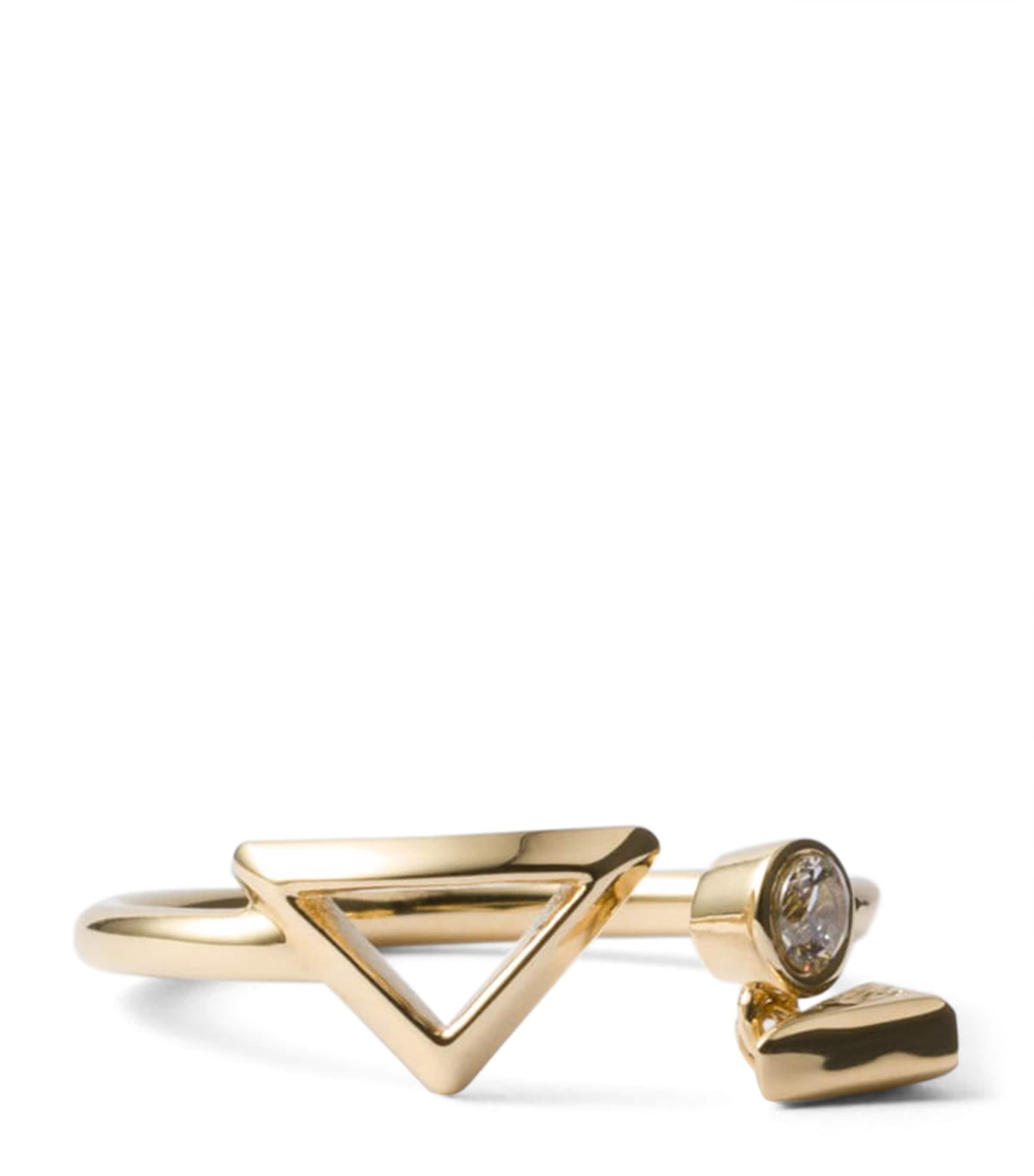 Prada Embellished Triangle Charm Ring Gold/silver Image 1