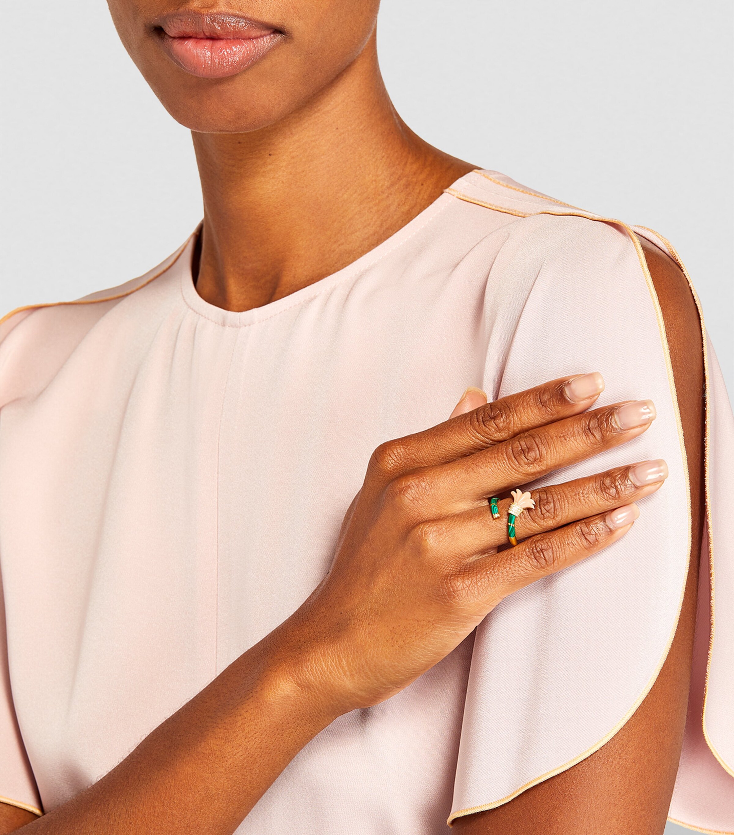 L'ATELIER NAWBAR Yellow Gold, Diamond, Coral and Malachite Psychedeliah Ring Pink Image 5