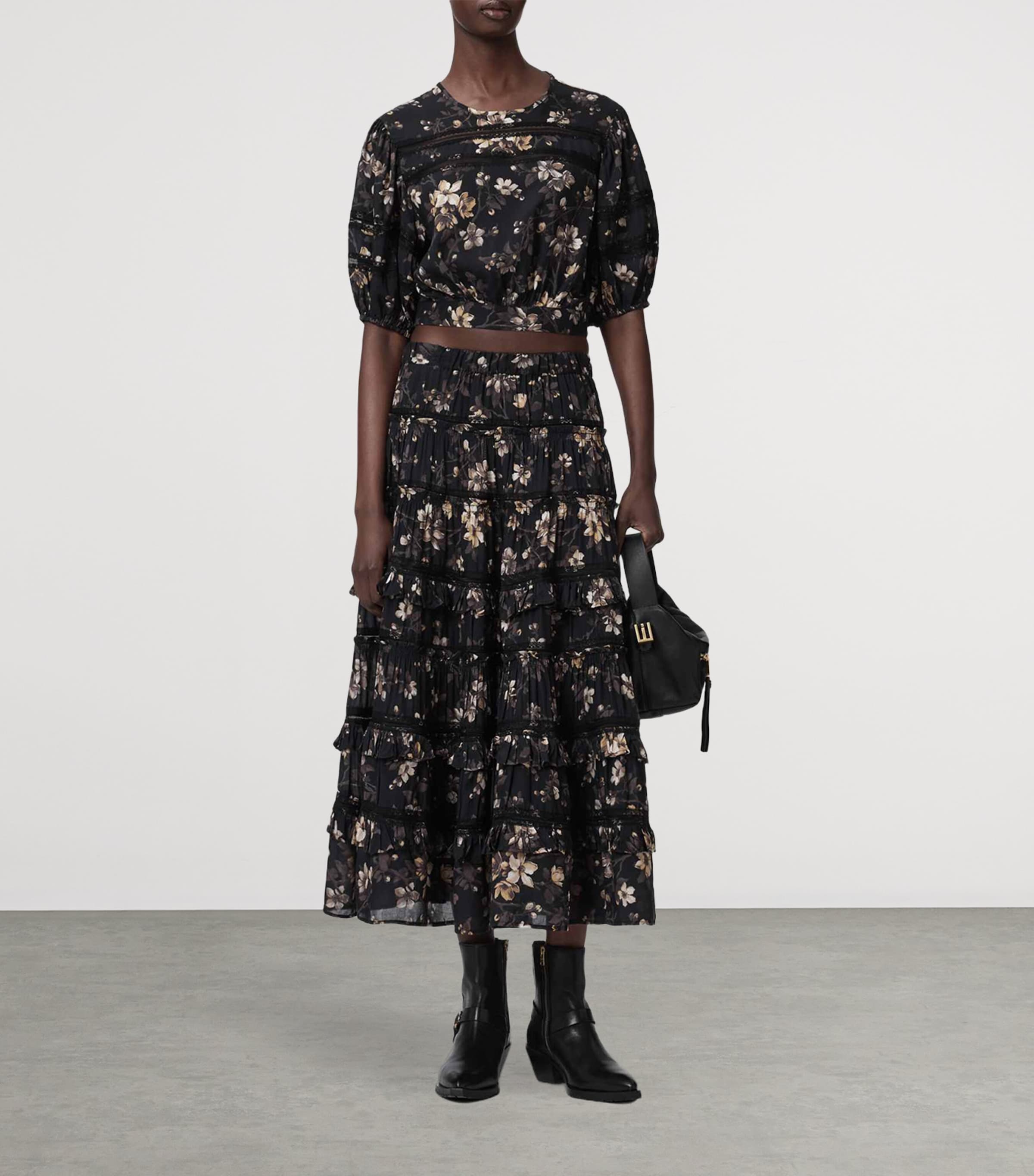 AllSaints Womens Floral Print Talia Midi Skirt Vine Black Image 6