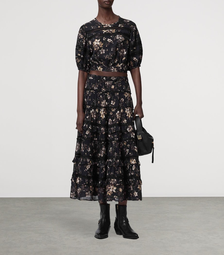 AllSaints Womens Floral Print Talia Midi Skirt Vine Black Image 6