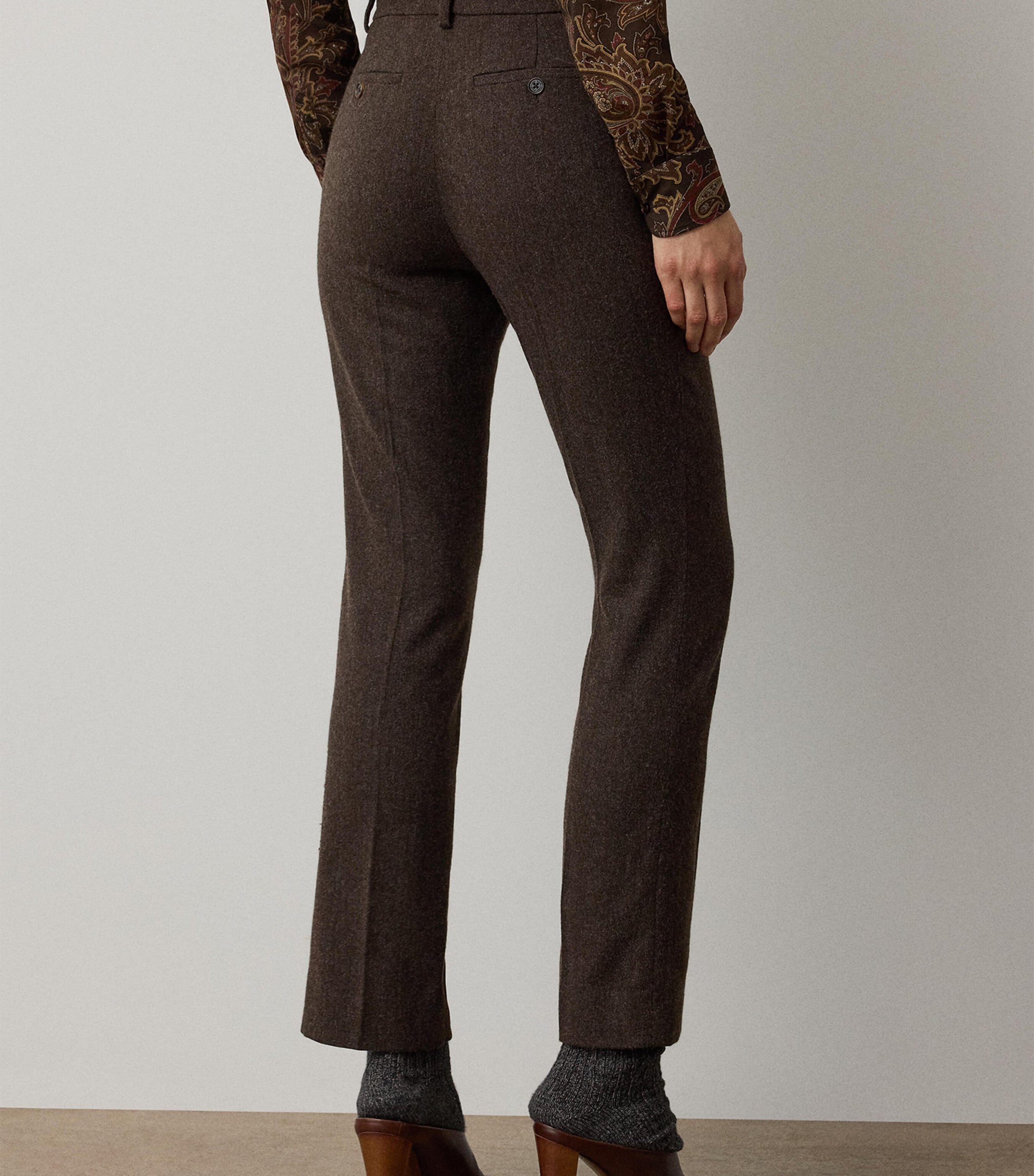 Ralph Lauren Collection Womens Wool-Blend Straight Trousers Brown Rust Multi Image 3