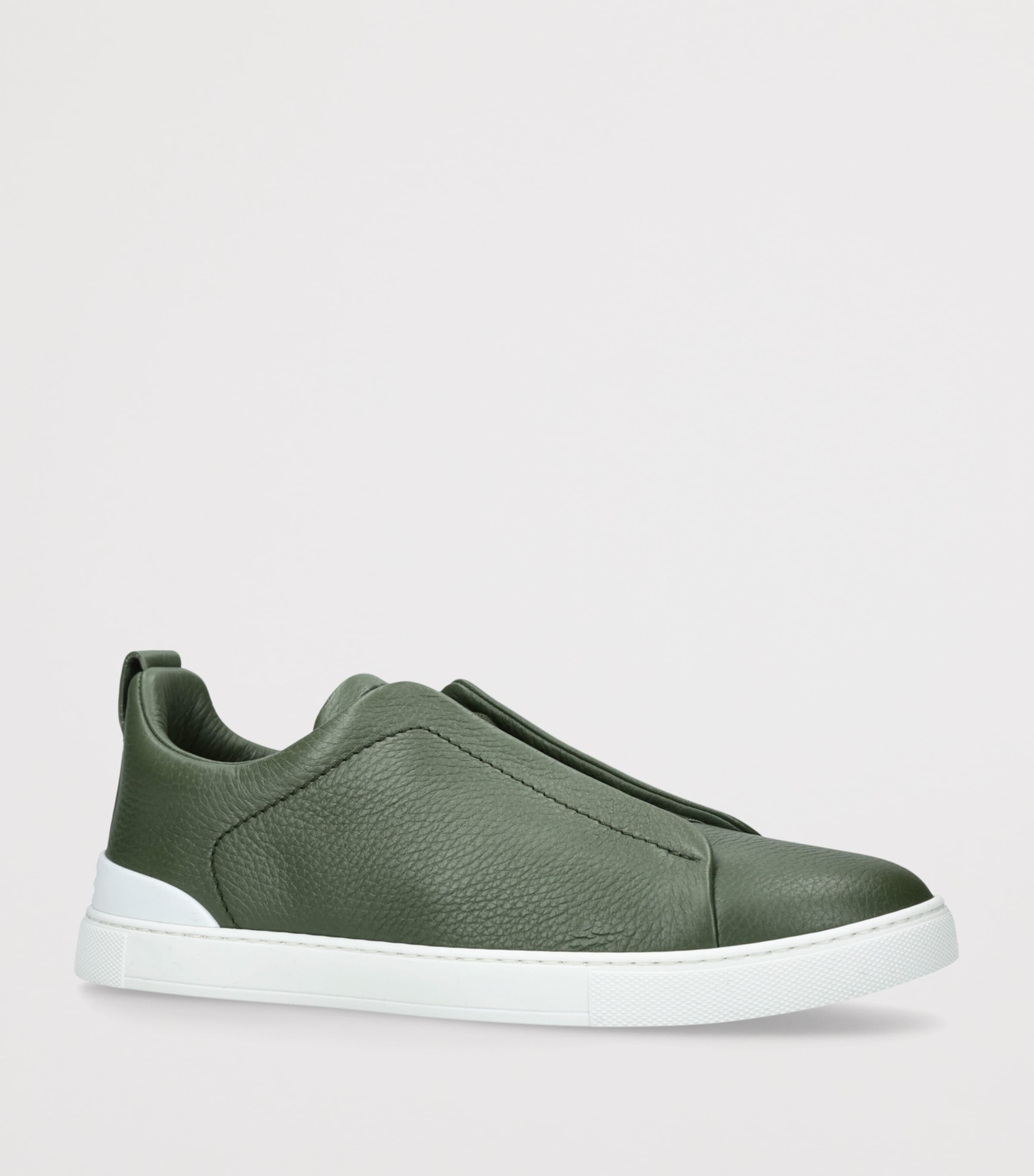 Zegna Leather Stitch Sneakers Dark Green Image 2