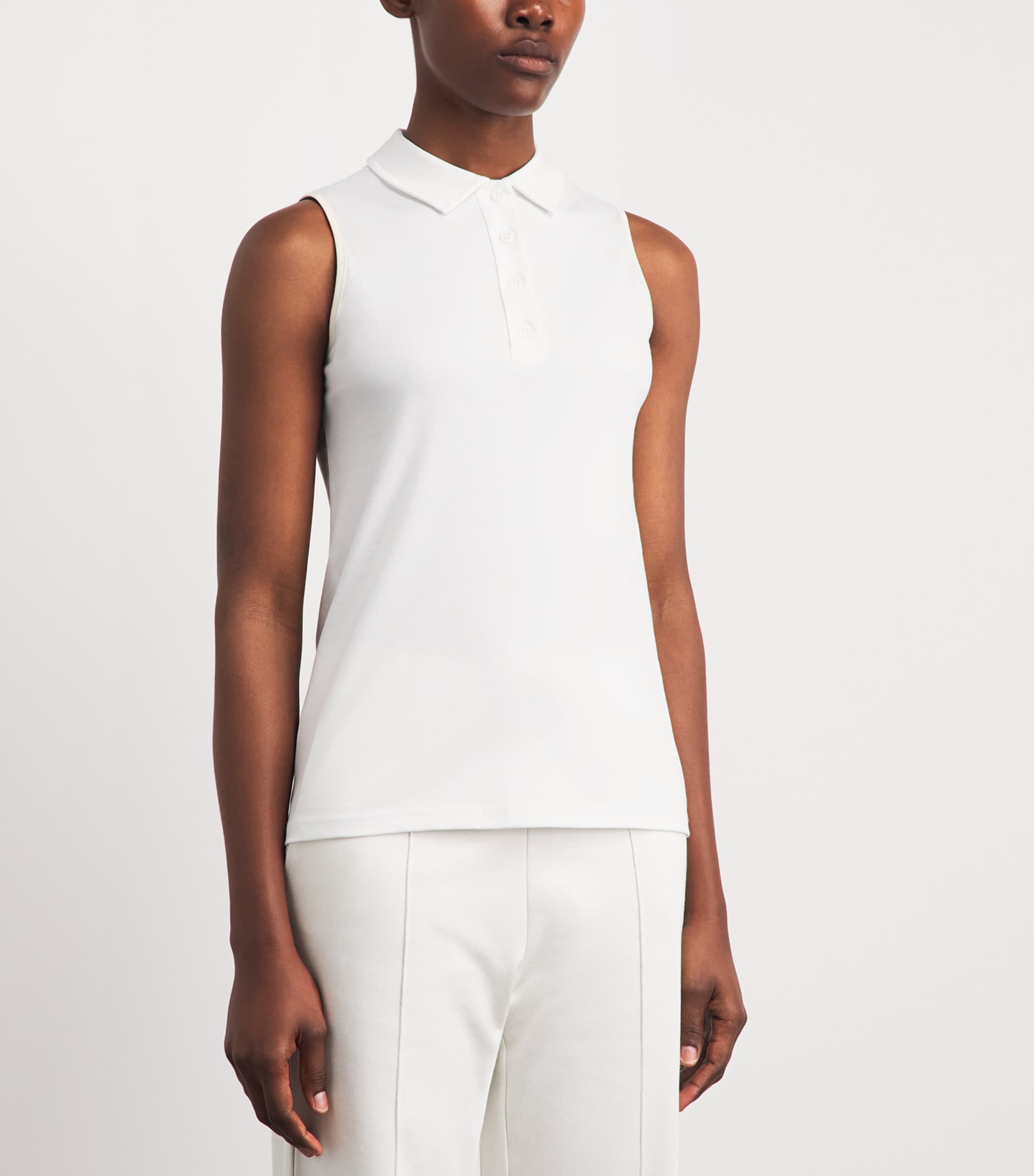 Eleventy Womens Cotton Sleeveless Polo Shirt Bianco E Avorio Image 4