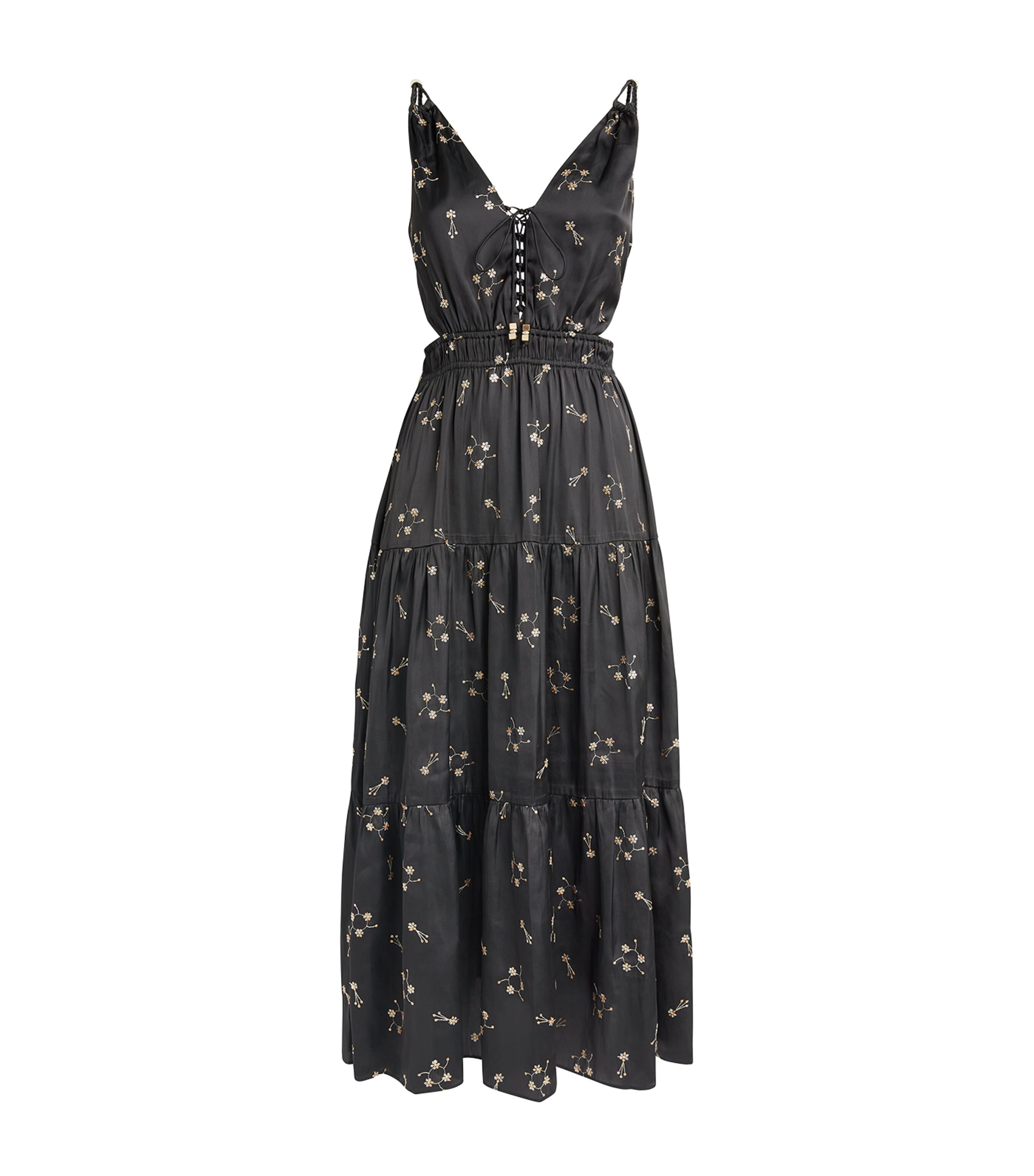 Maje Embroidered Midi Dress In Black