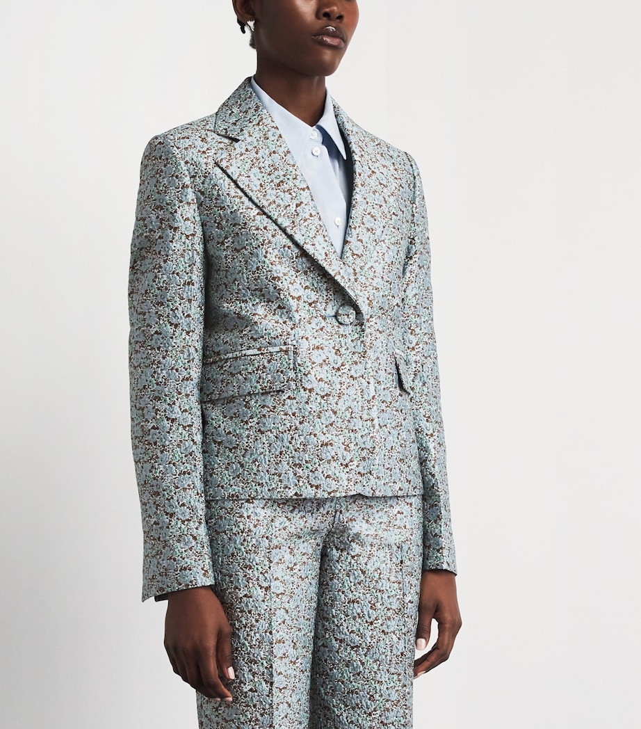 Tory Burch Womens Jacquard Blazer Blue Floral Image 4