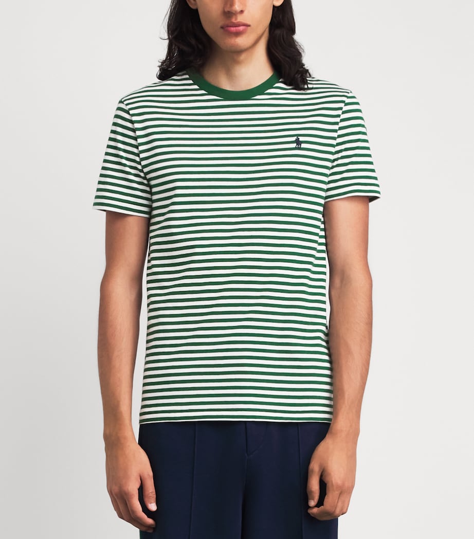 Polo Ralph Lauren Mens Cotton Stripe Polo Pony T-Shirt New Forest/white Image 4