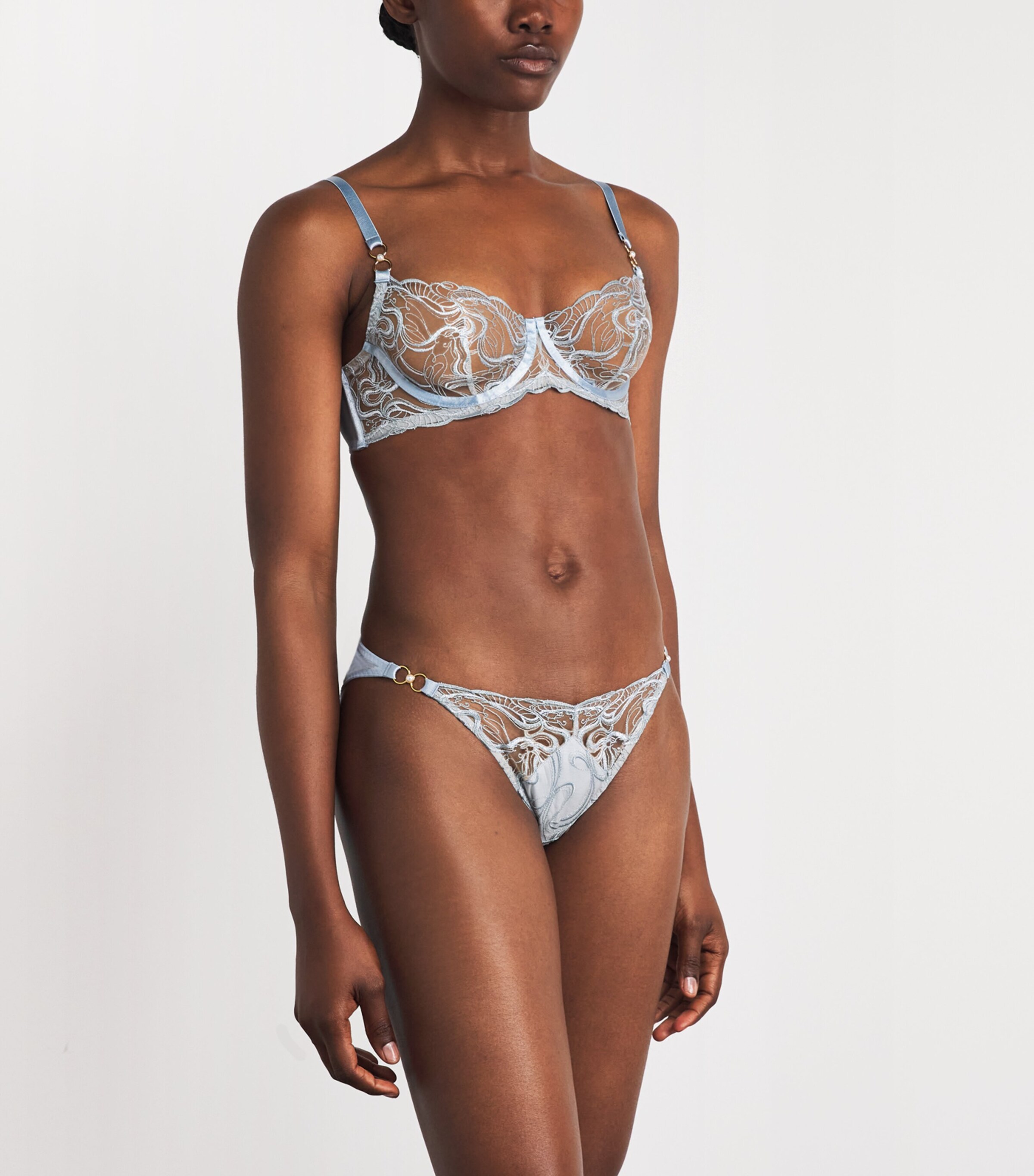 Bordelle Womens Embroidered Pearl Briefs Dusty Blue Image 2