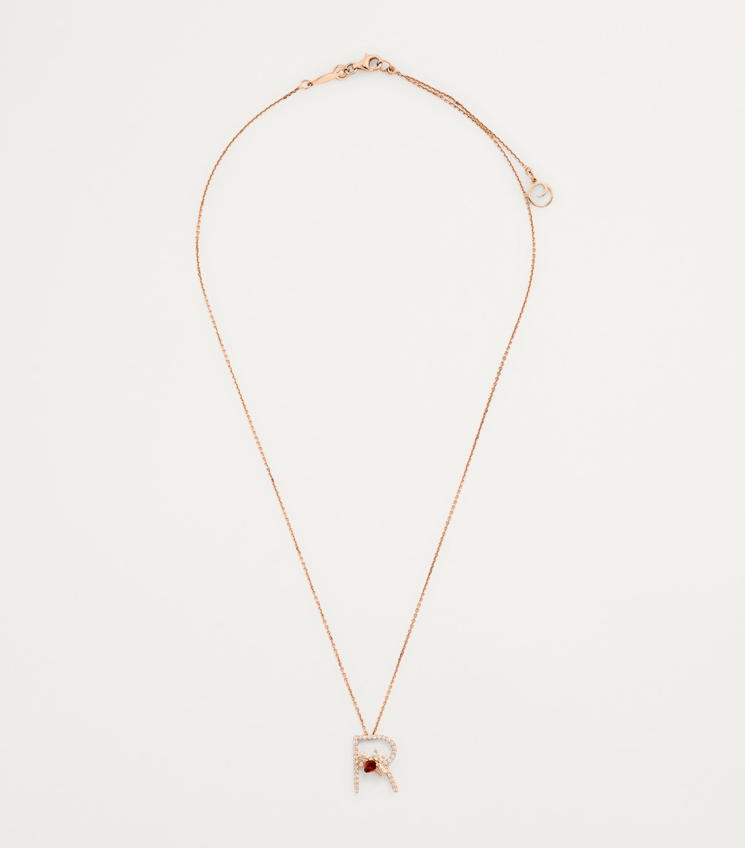 Rose Gold, Diamond and Garnet Letter 'R' Necklace ROSE GOLD Image 3