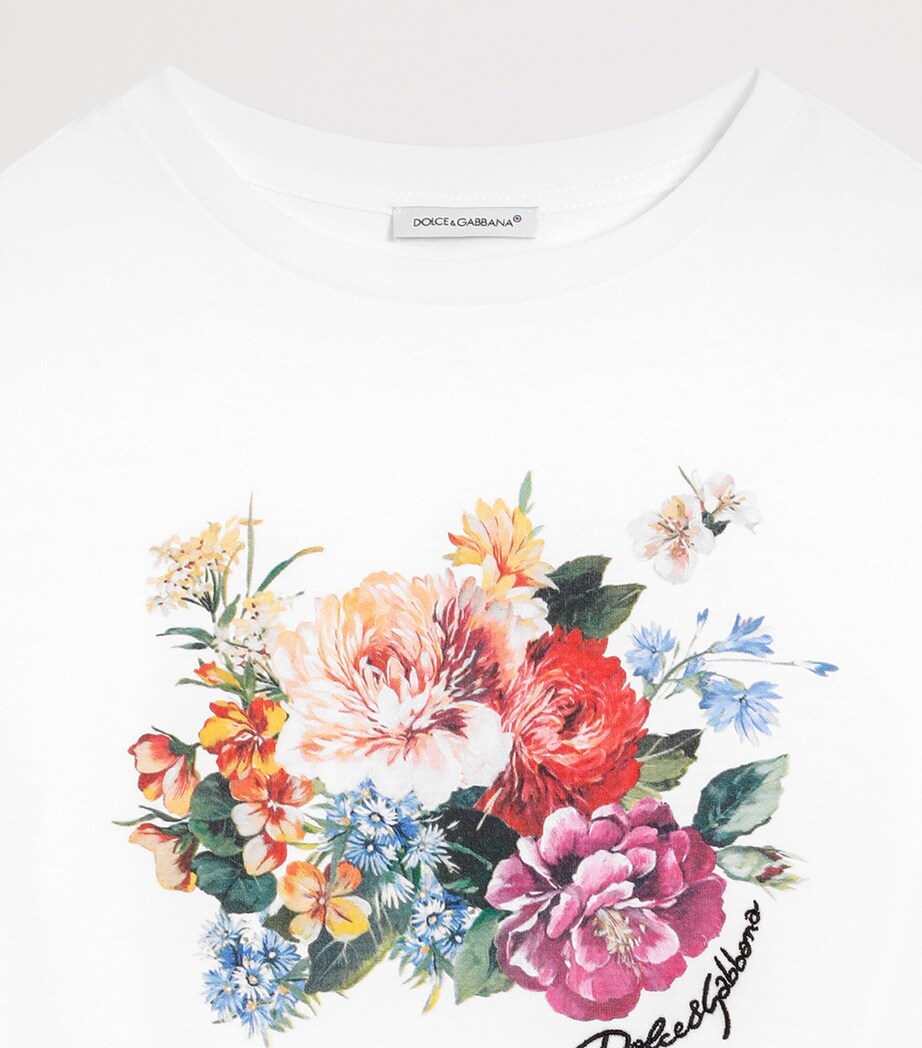 Dolce&Gabbana Kids Cotton Jersey Floral T-Shirt (8-12 Years) Optical White Image 4