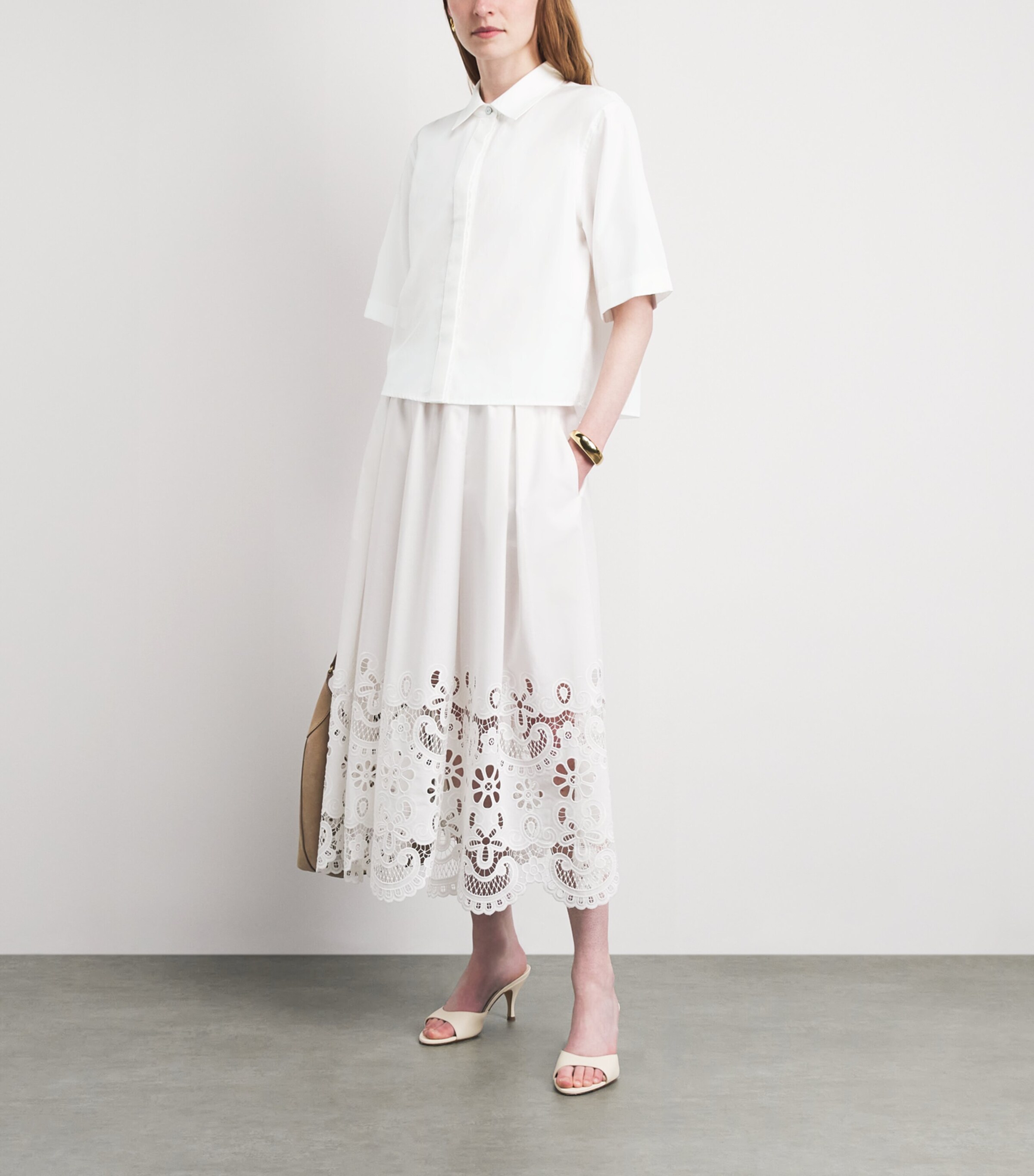 Vince Womens Cotton Scallop-Detail Shirt Optic White Image 2