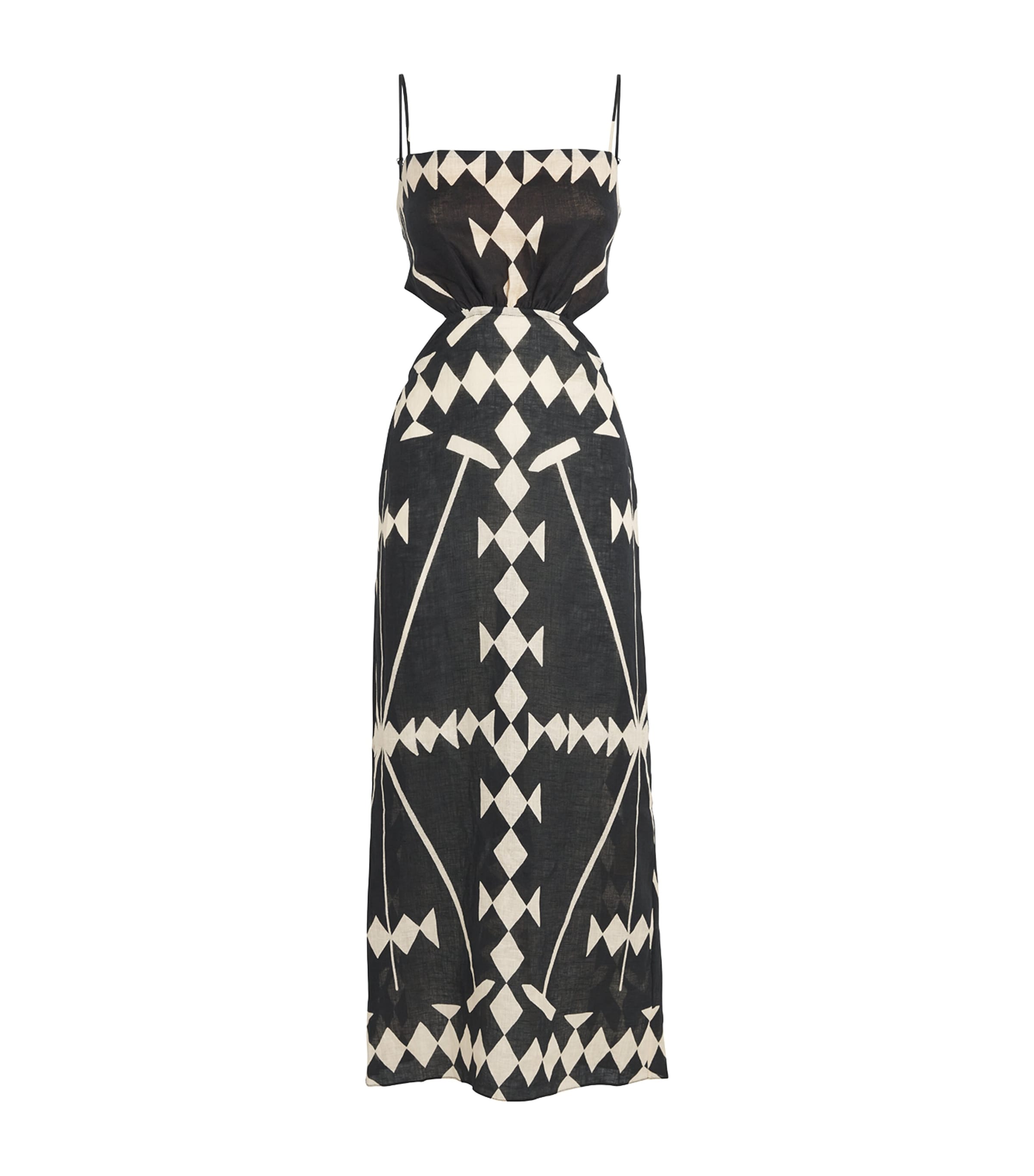 Johanna Ortiz Linen Printed Tactile Winds Maxi Dress In Black