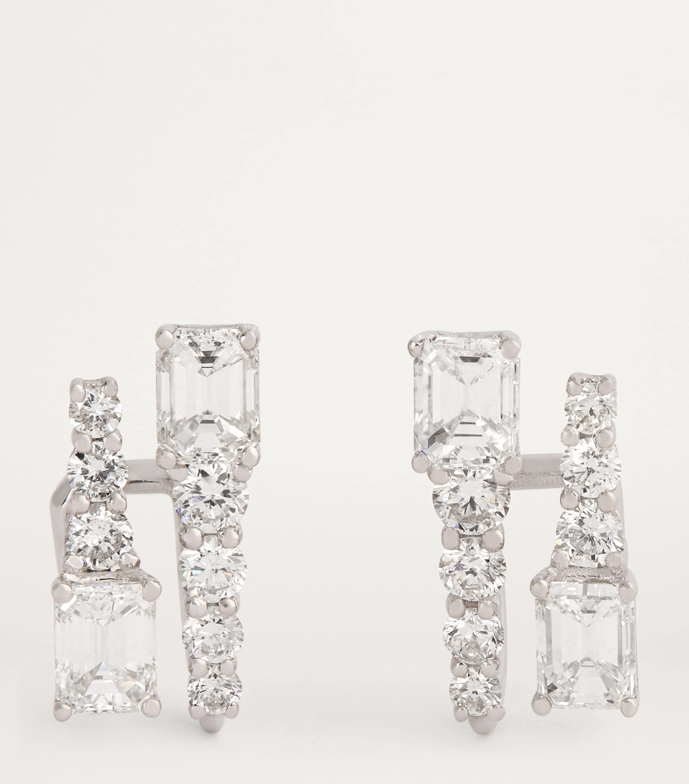 White Gold and Diamond Double Stick Stud Earrings WHITE GOLD Image 3