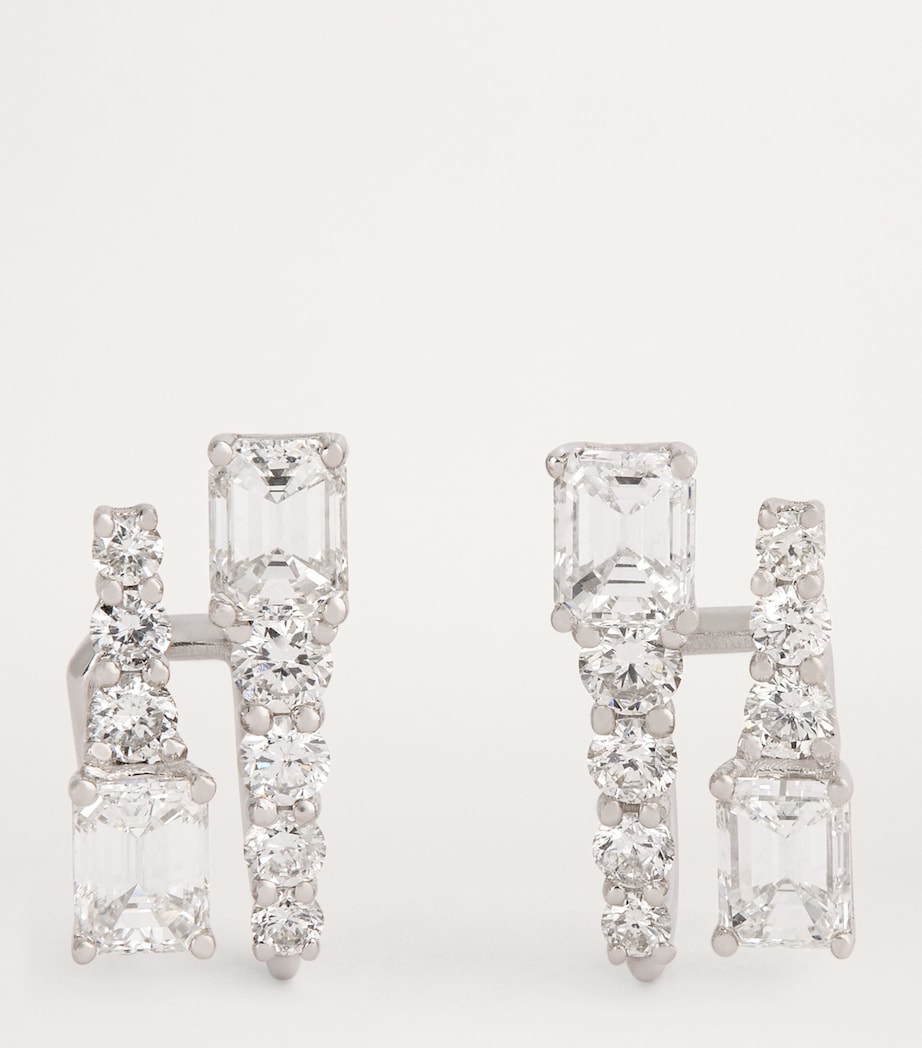 White Gold and Diamond Double Stick Stud Earrings WHITE GOLD Image 3