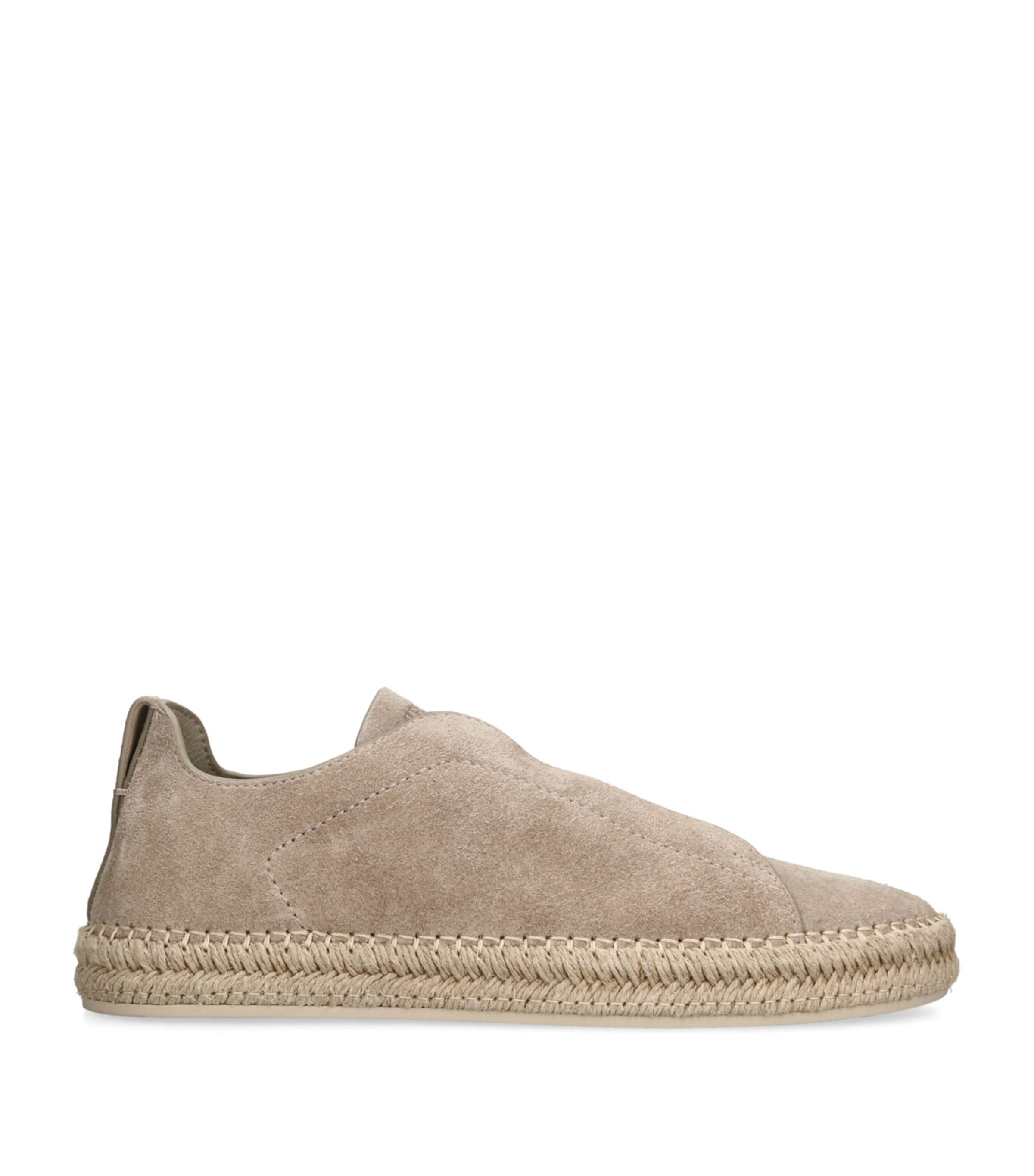 Zegna Suede Triple Stitch Espadrilles In Gray