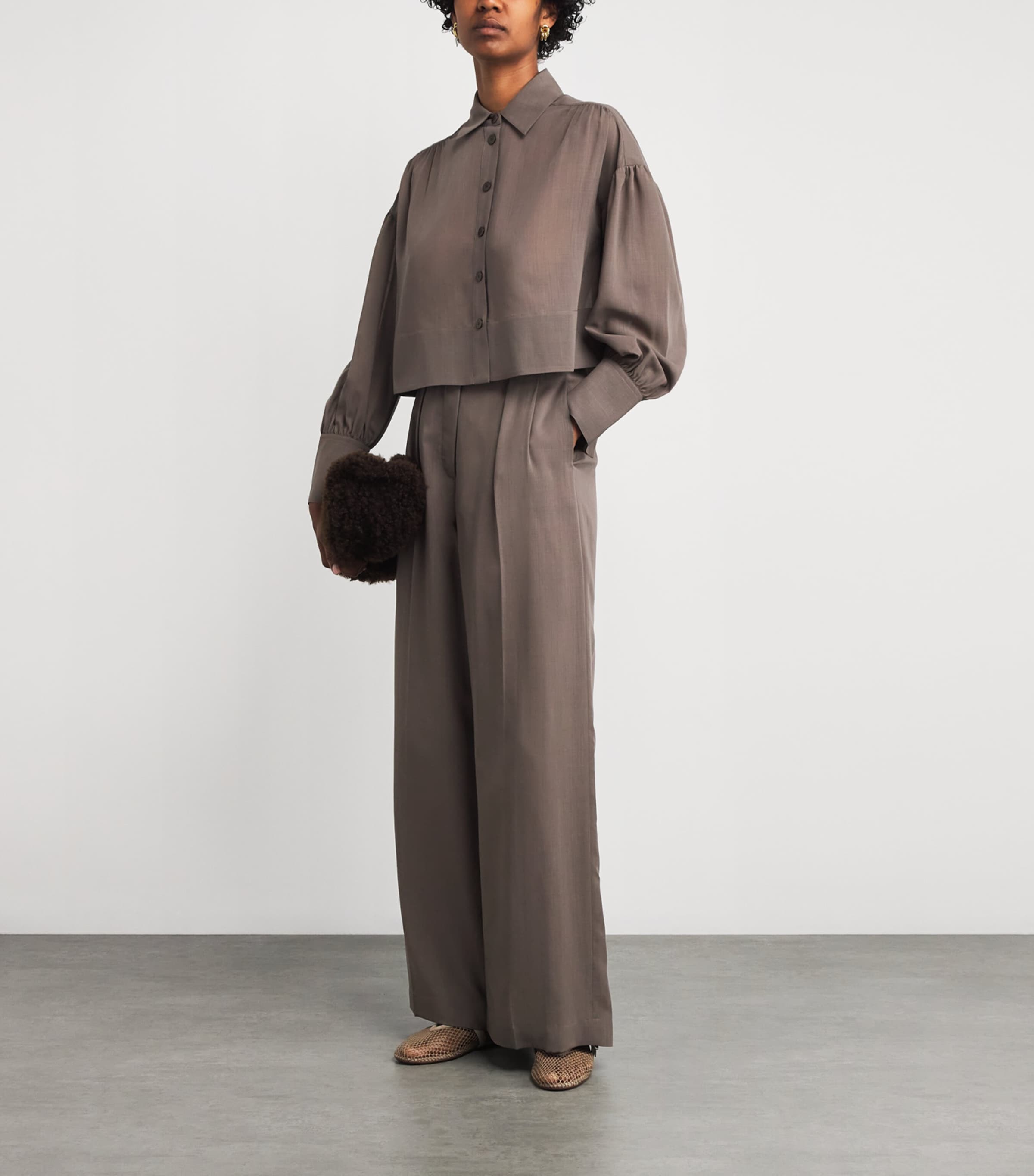 Virgin Wool Voile Forest Trousers MUSHROOM Image 2