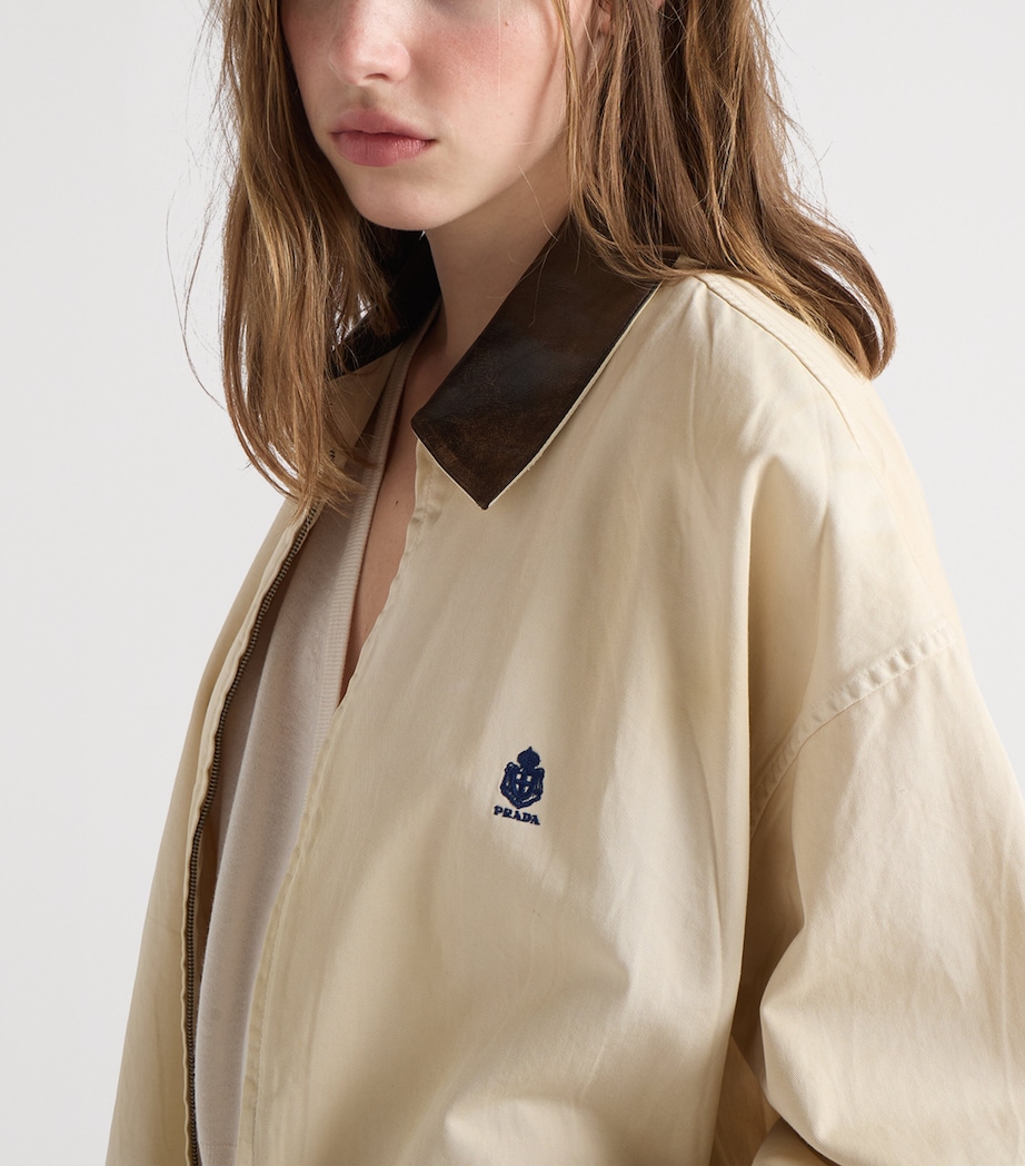 Prada Womens Leather-Trim Canvas Bomber Jacket Neutral Image 4